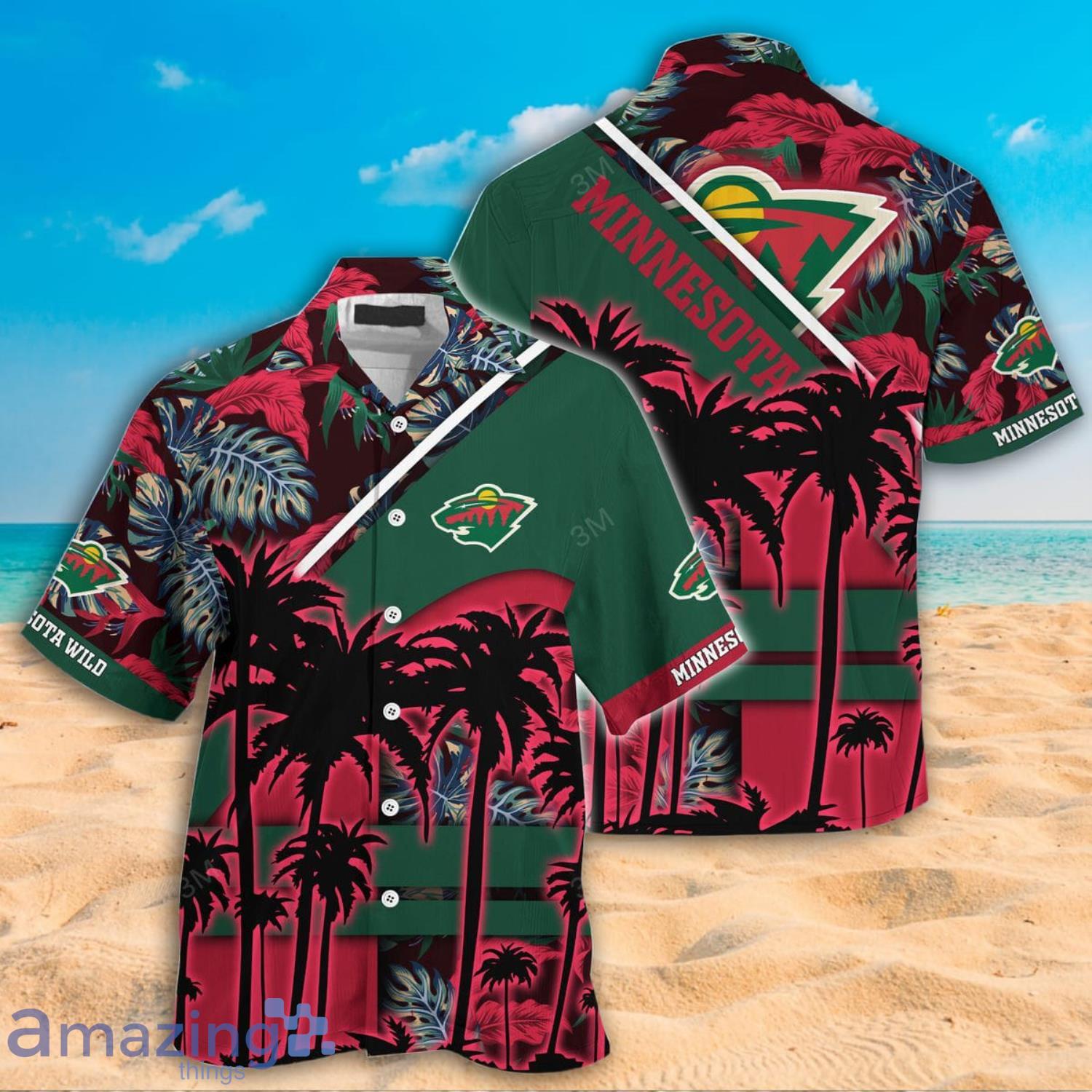 Minnesota Wild NHL Coconut Tree And Tropical Pattern Hawaiian Shirt And Shorts Product Photo 1