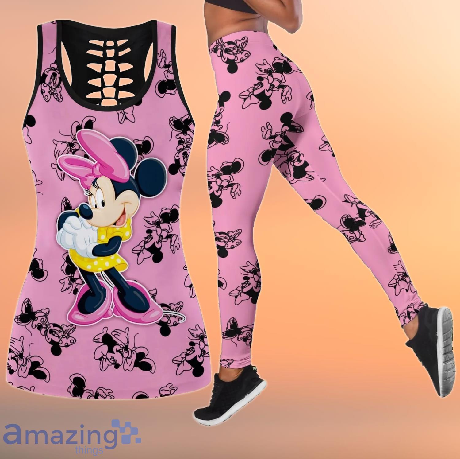 Minnie Mouse All Over Print Combo Leggings And Hollow Tank Top Product Photo 1
