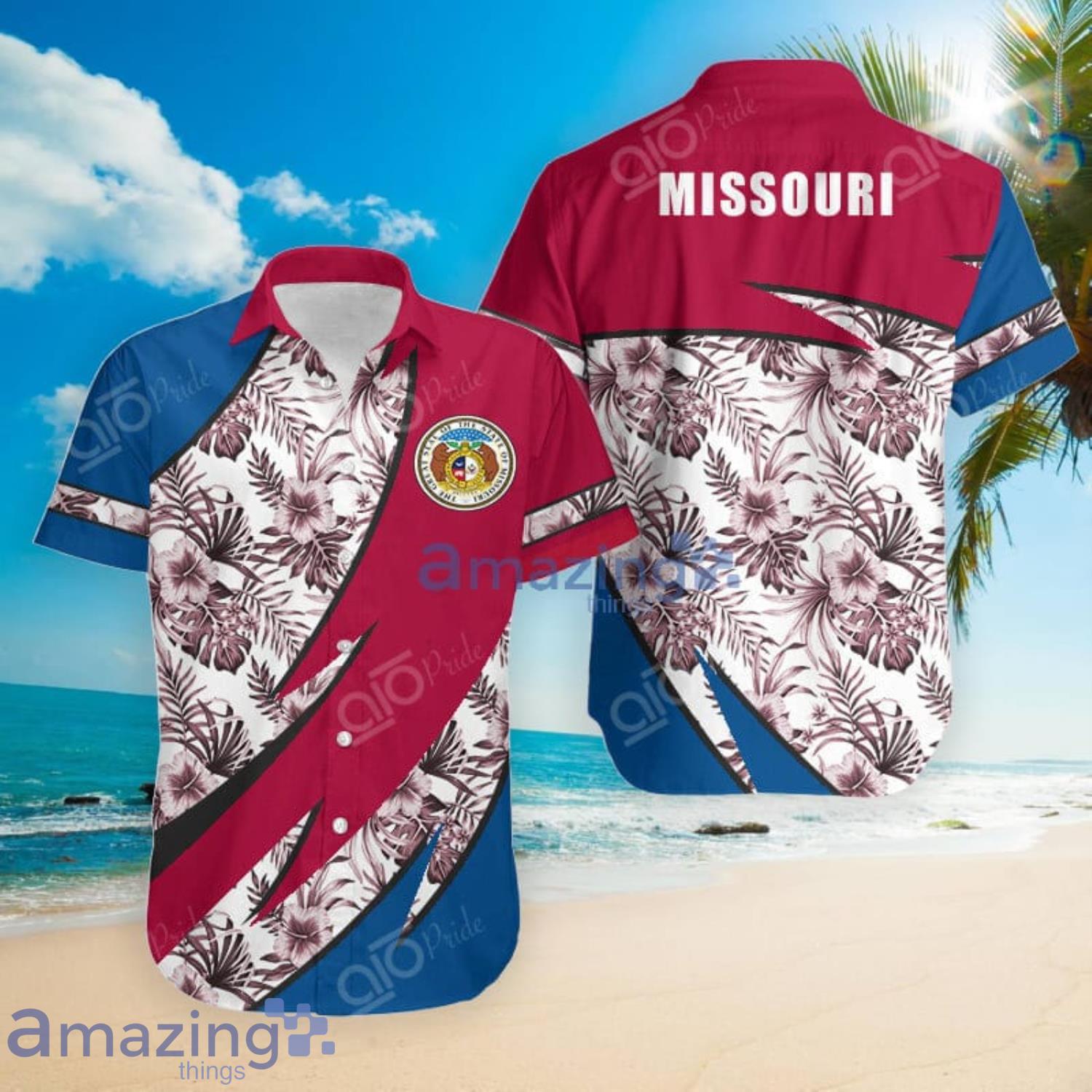 Missouri Groly Coat Of Arms Hibiscus Pattern Hawaiian Shirt Summer Gift For Men And Women Product Photo 1