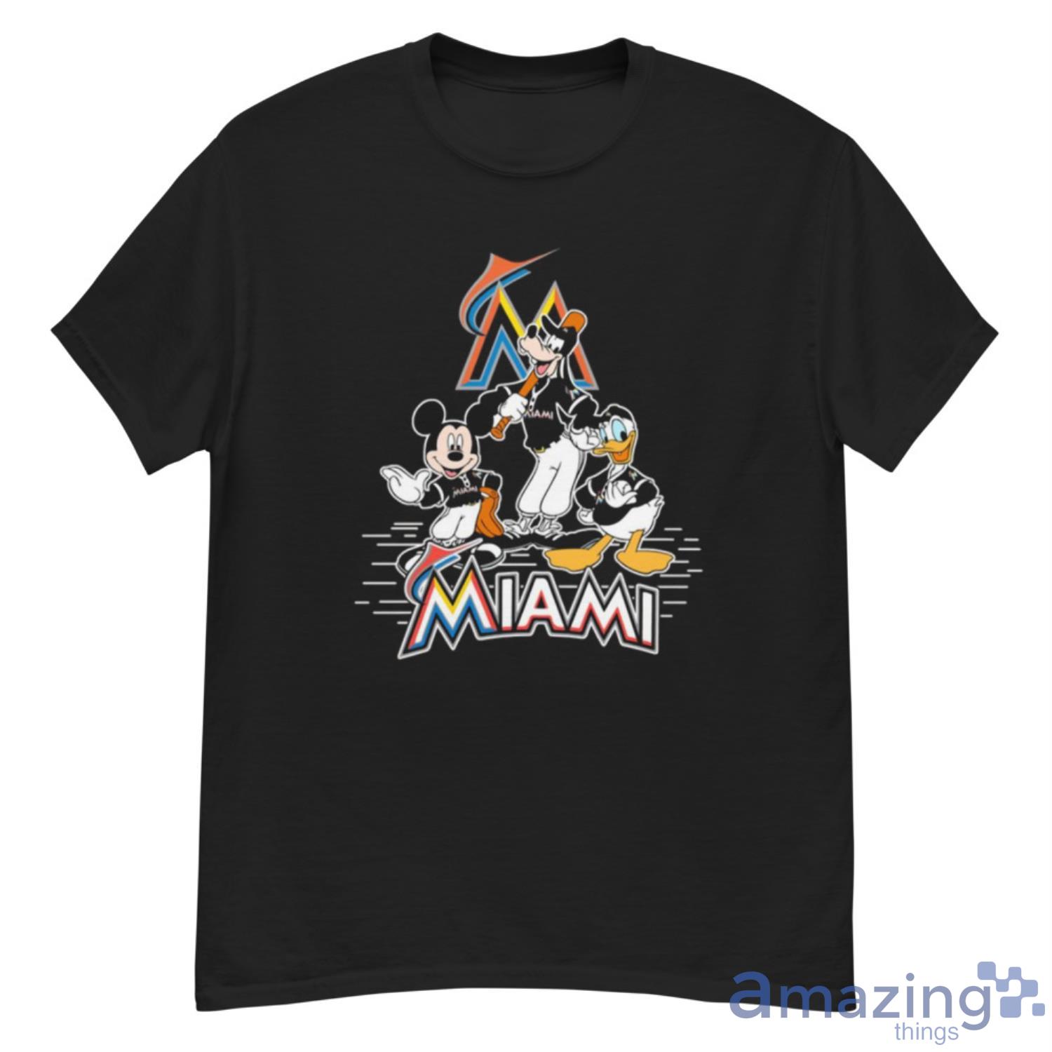MLB Miami Marlins Mickey Mouse Donald Duck Goofy Baseball T Shirt
