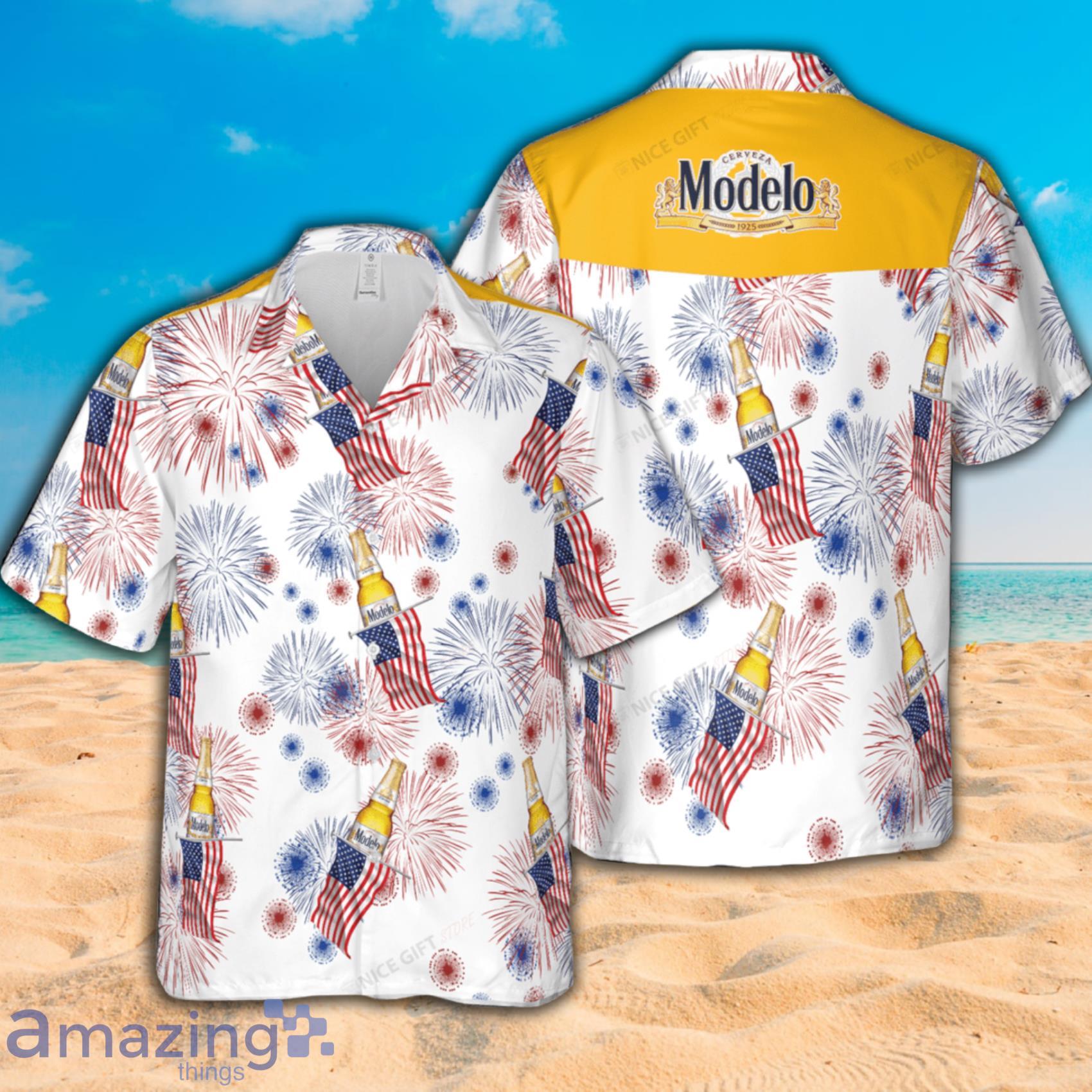 Modelo American Flag Fireworks Short Sleeve Hawaiian Shirt Product Photo 1