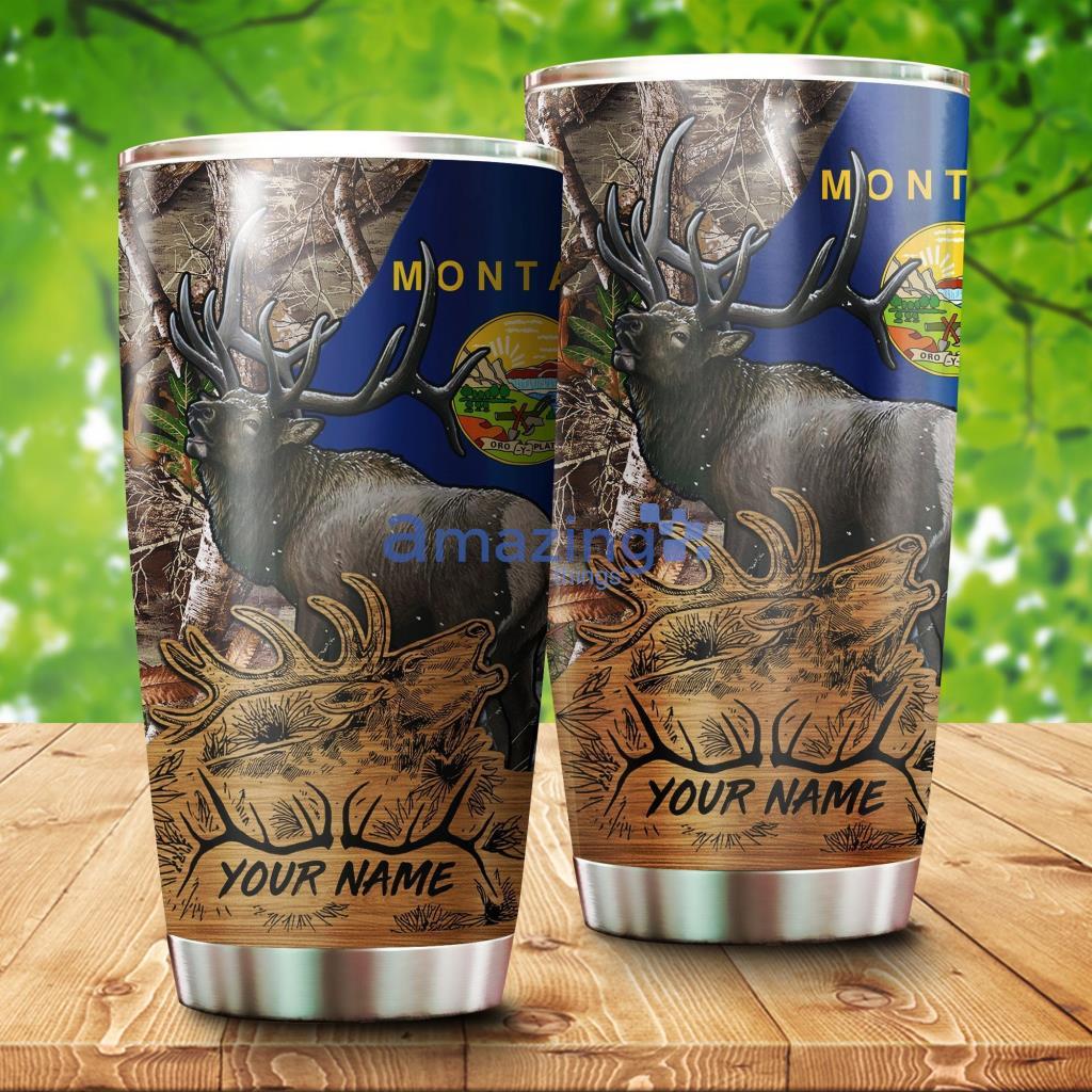 Montana Elk Hunting Camo Custom Name Stainless Steel Tumbler - MontanaElkHuntingCamoCustomizeNameStainlessSteelTumbler