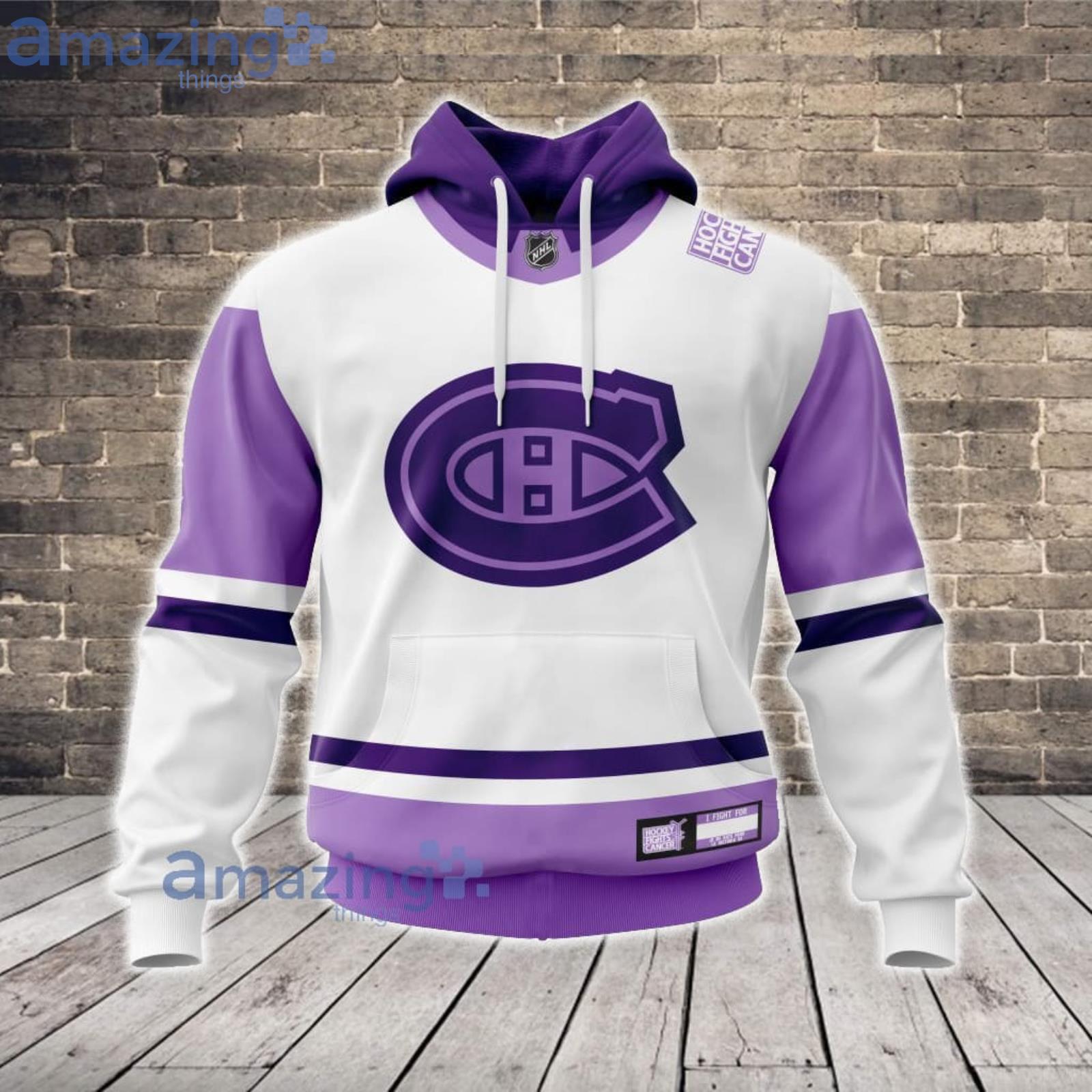 Montreal Canadiens Custom Name And Number Fight Cancer Hoodie Zip Hoodie For Fans Product Photo 1