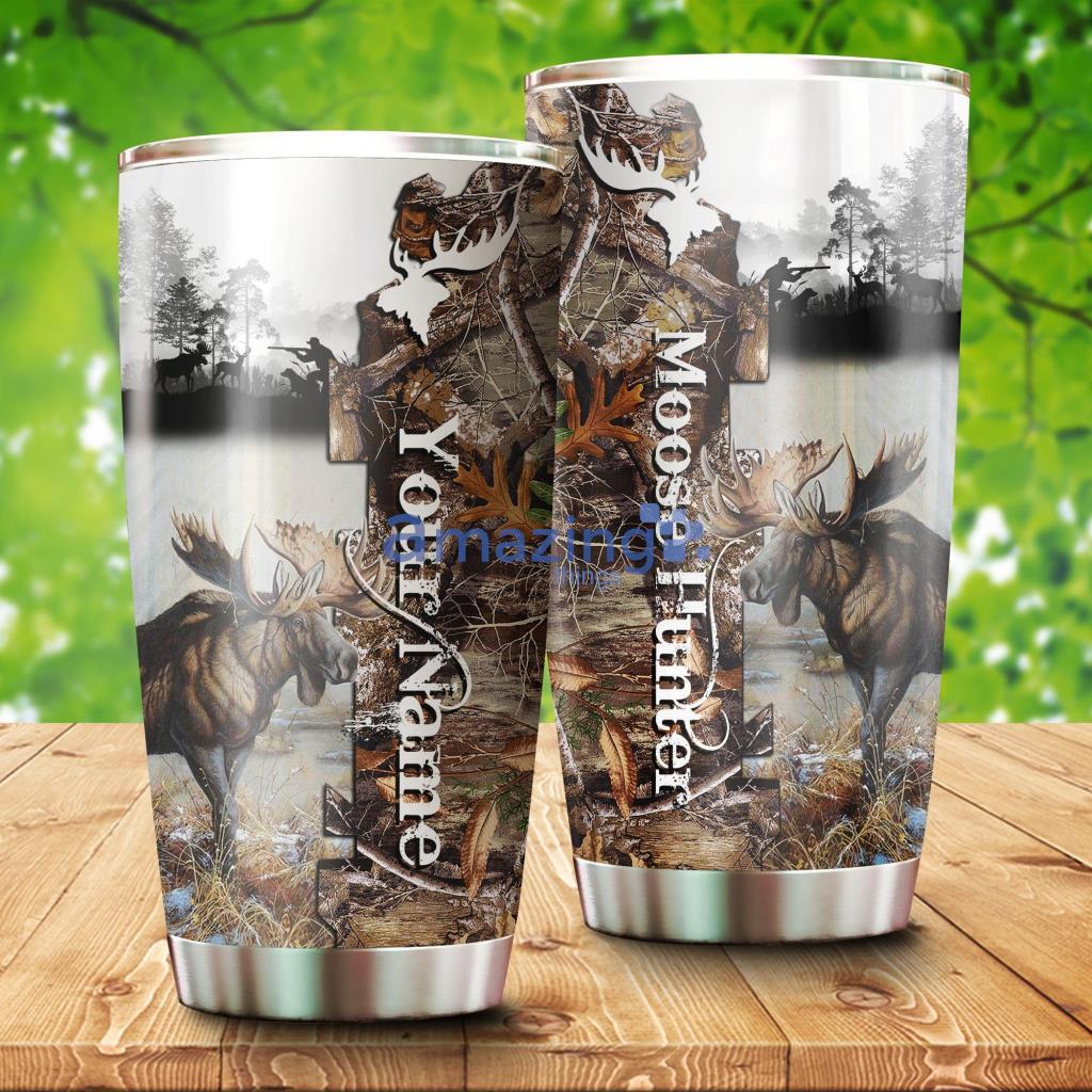 Moose Hunting Camo Custom Name Stainless Steel Tumbler - MooseHuntingCamoCustomNameStainlessSteelTumbler