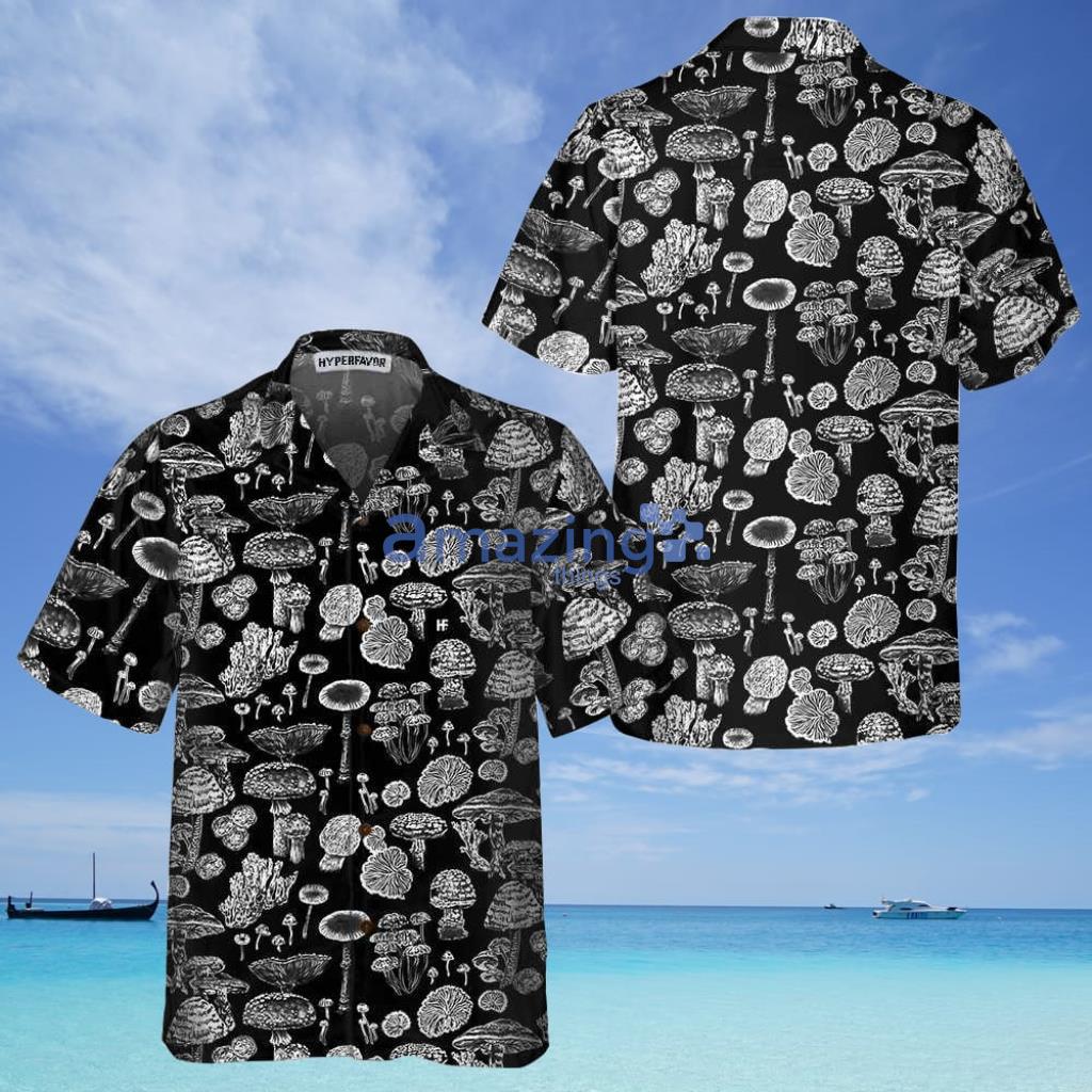 Mushroom Black and White Hawaiian Shirt - Mushroom Hawaiian Shirt, Black and White Mushroom Shirt For Men & Women - Perfect Gift Husband, Wife, Boyfriend, Girlfriend, Family, Friends_3755
