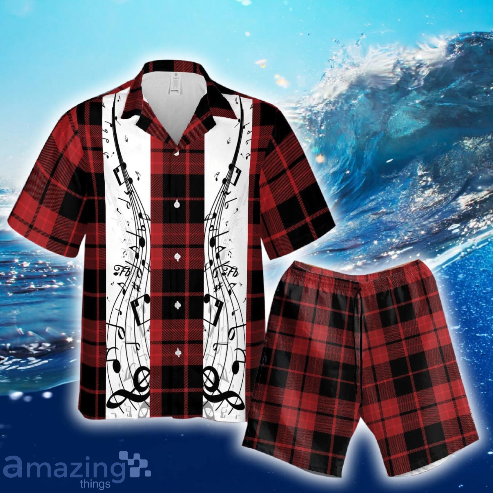 Music Lovers Red Pattern Christmas Day Hawaiian Shirt And Short Product Photo 1
