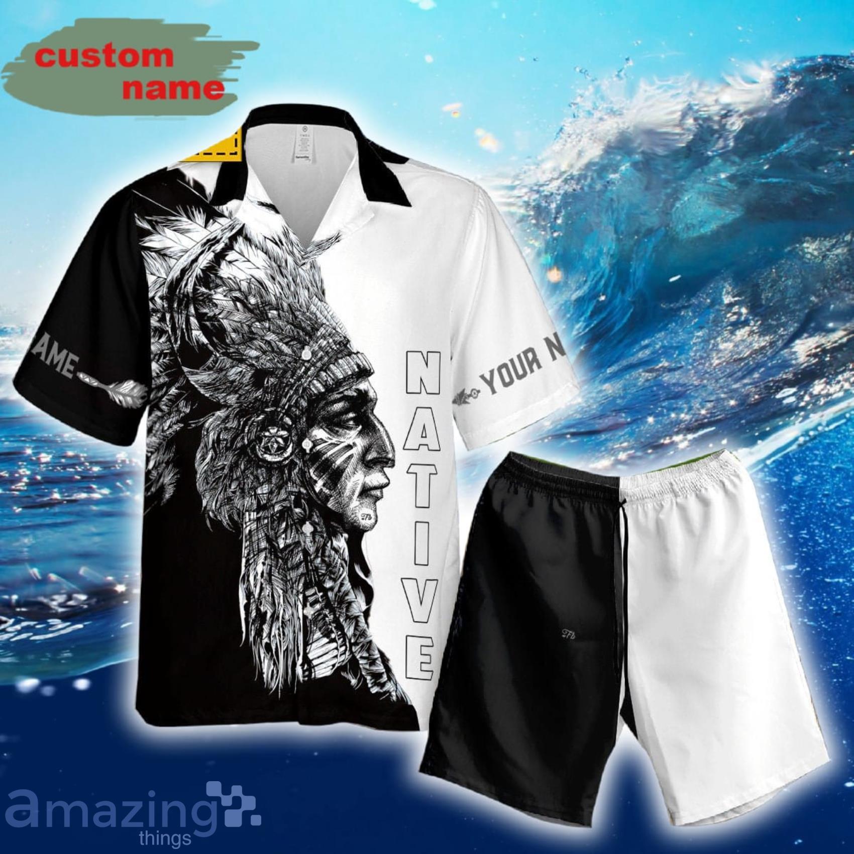 Native American Native Chief Native Pride Black White Hawaiian Shirt And Beach Short Product Photo 1