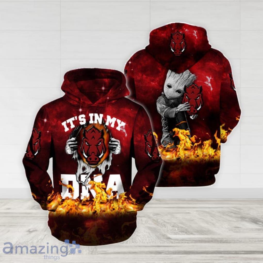 NCAA Arkansas Razorbacks It's Im My DNA Groot Fire 3D Hoodie Product Photo 1