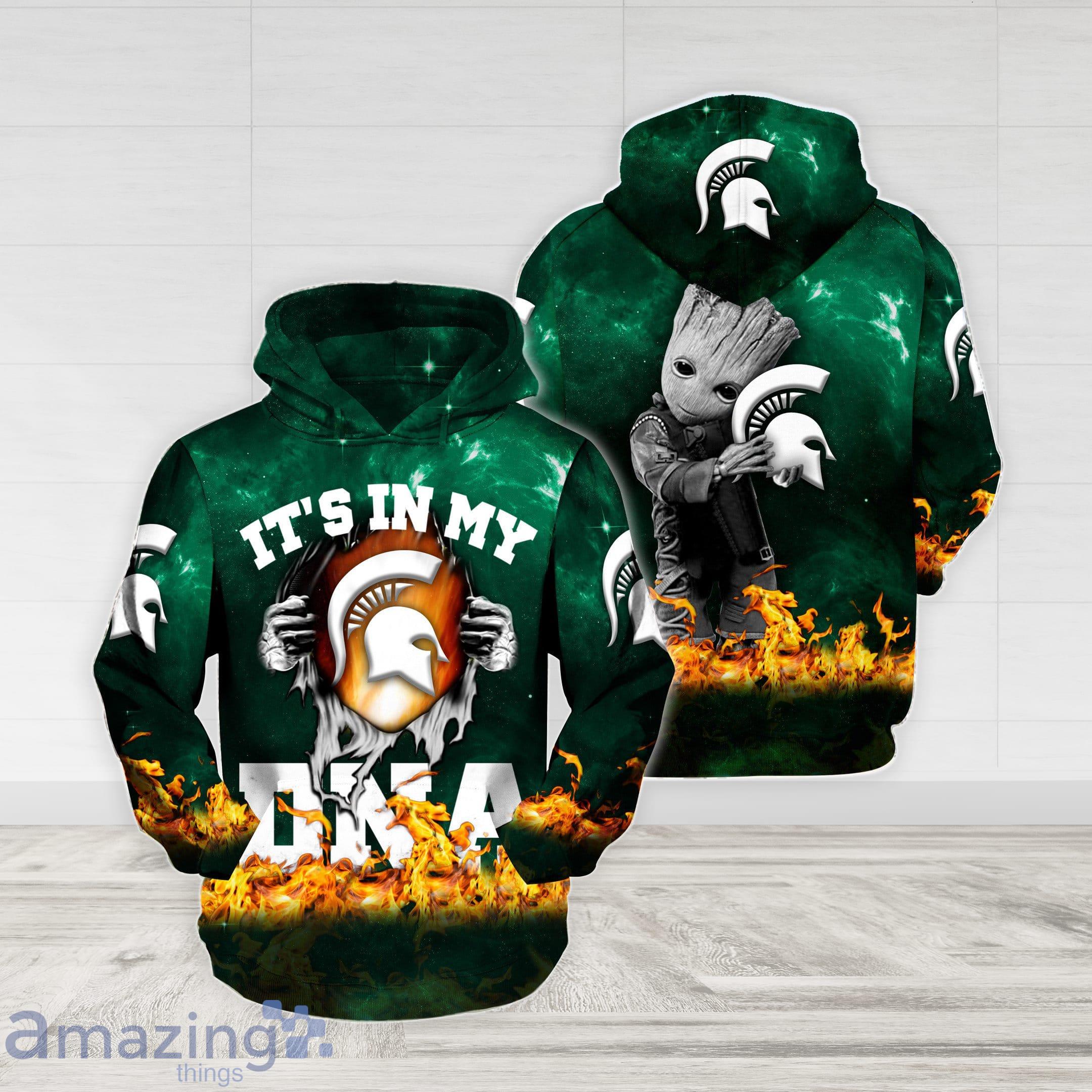 NCAA Michigan State Spartans It's Im My DNA Groot Fire 3D Hoodie Product Photo 1