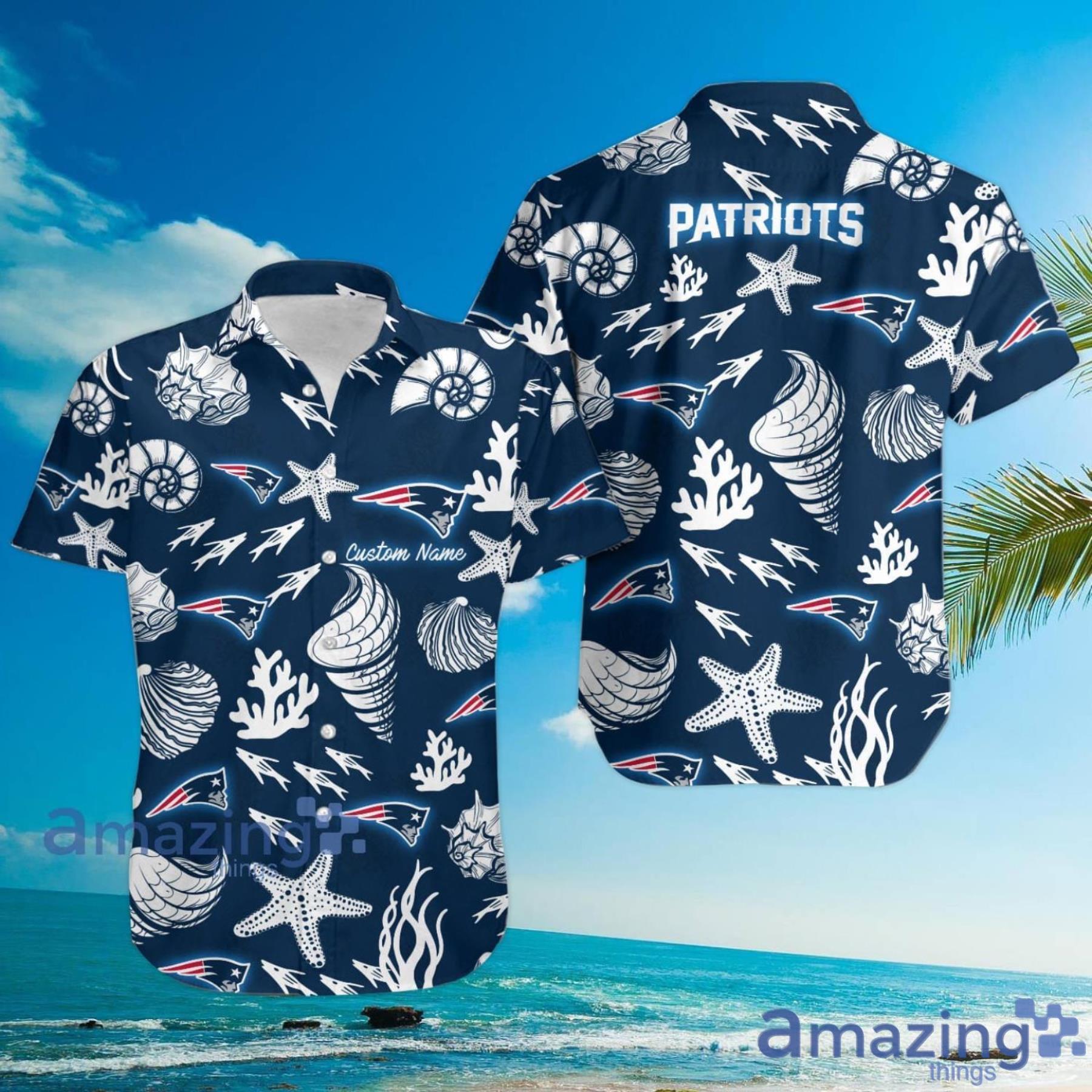 New England Patriots Custom Name Shells Starfish Parttern Hawaiian Shirt For Men And Women image New England Patriots Custom Name Shells Starfish Parttern Hawaiian Shirt For Men And Women Product Photo 3
