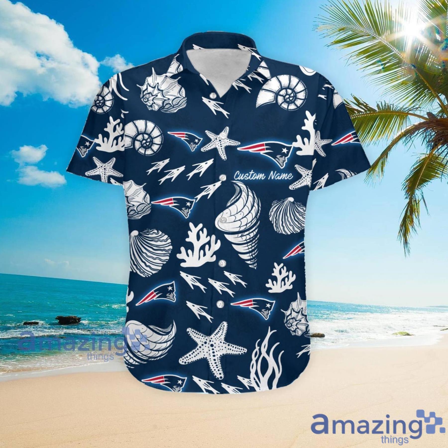 New England Patriots Custom Name Shells Starfish Parttern Hawaiian Shirt For Men And Women image New England Patriots Custom Name Shells Starfish Parttern Hawaiian Shirt For Men And Women Product Photo 4