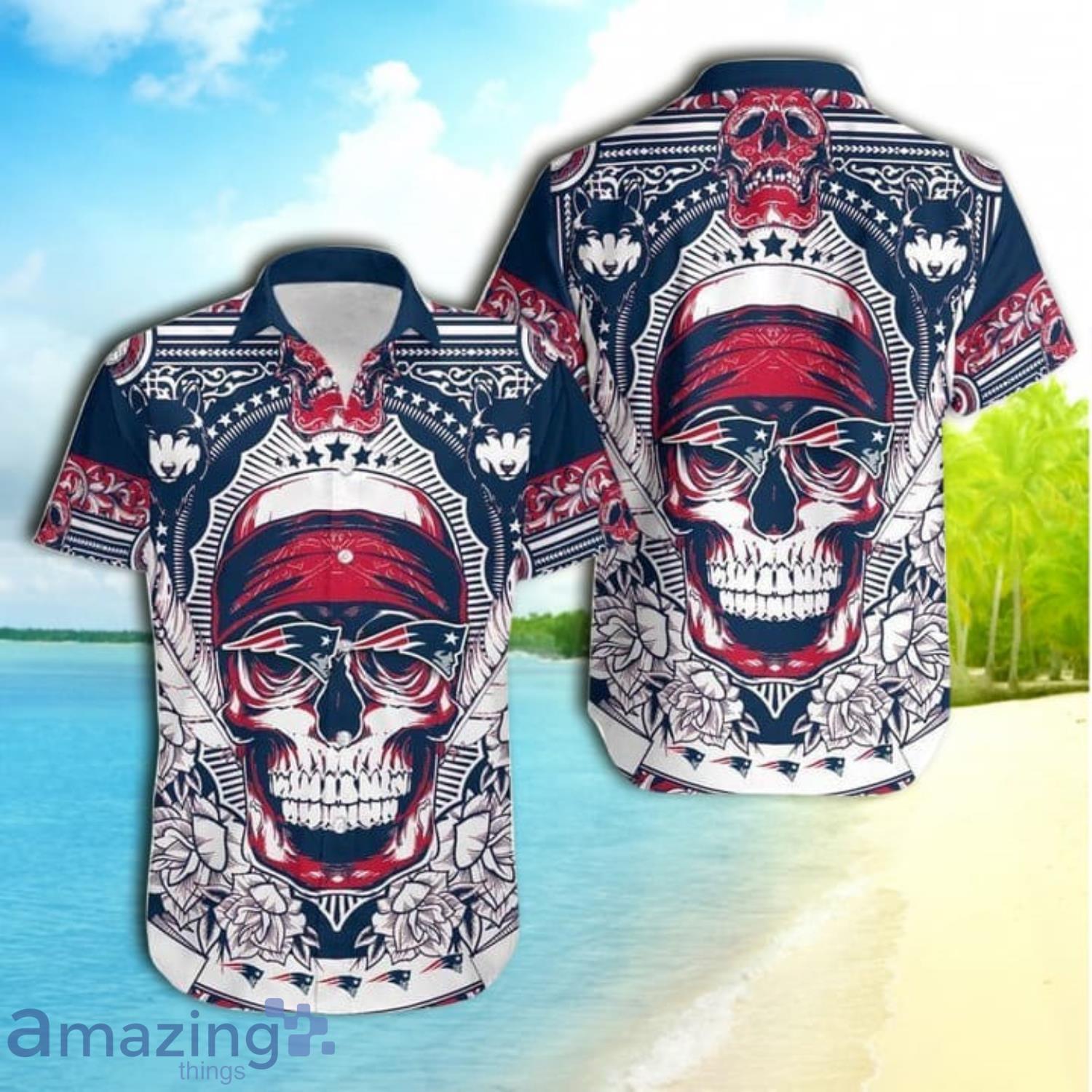 New England Patriots Skull Nfl Gift For Fan Short Sleeve Hawaiian Shirt Product Photo 1