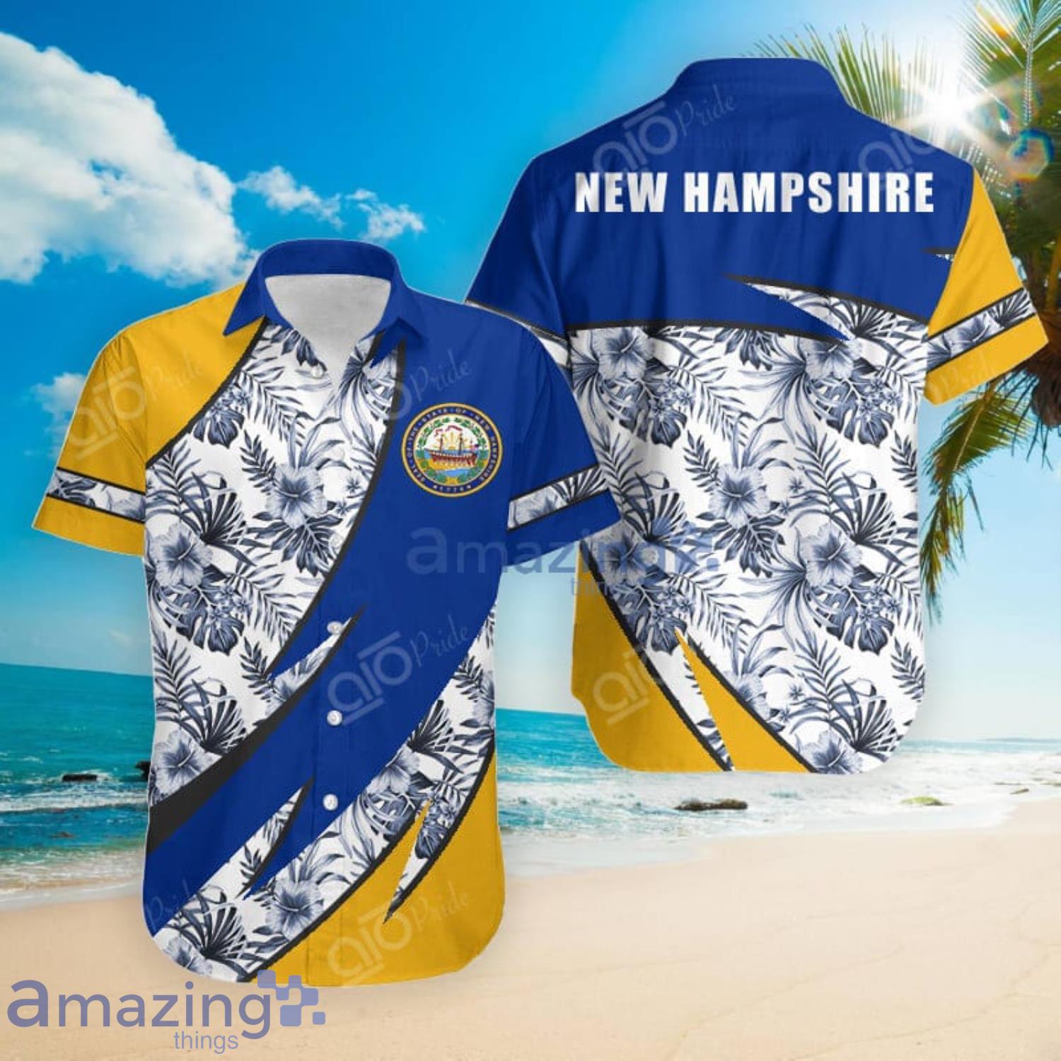 New Hampshire Groly Coat Of Arms Hibiscus Pattern Hawaiian Shirt Summer Gift For Men And Women Product Photo 1