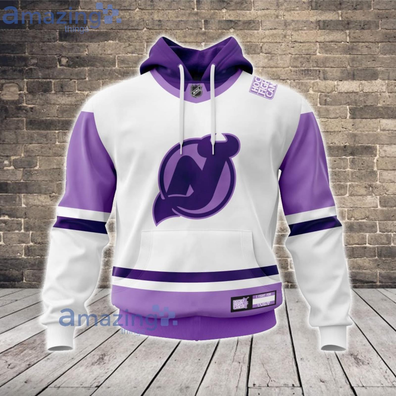 Personalized NHL New Jersey Devils Special Lavender Hockey Fights Cancer  All Over Print 3D Hoodie Unisex