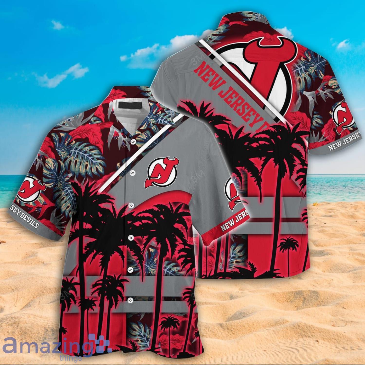 New Jersey Devils NHL Coconut Tree And Tropical Pattern Hawaiian Shirt And Shorts Product Photo 1