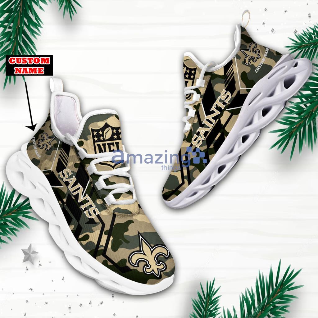 New Orleans Saints Camo Personalized Air Jordan 4 Shoes - The