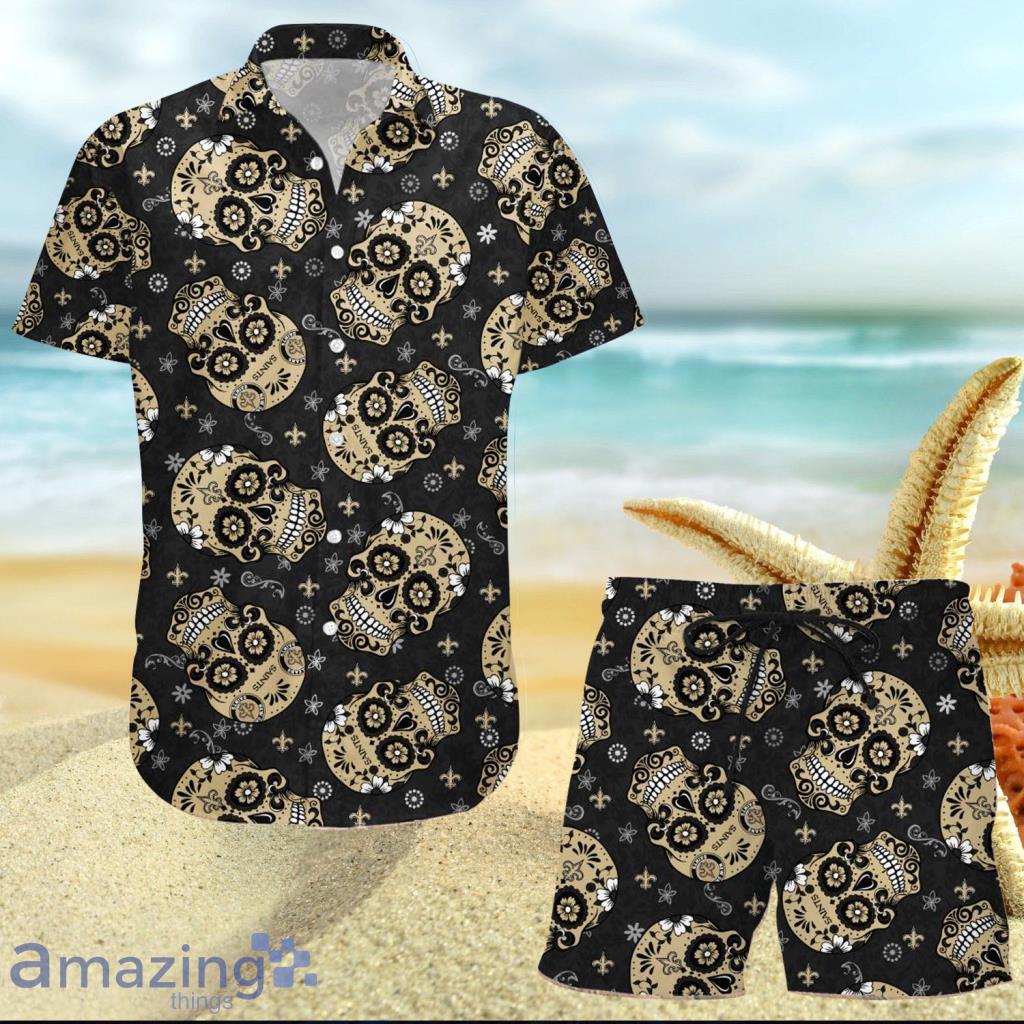 New Orleans Saints NFL Skull Hawaiian Shirt And Short - New Orleans Saints NFL Skull Hawaiian Shirt And Short