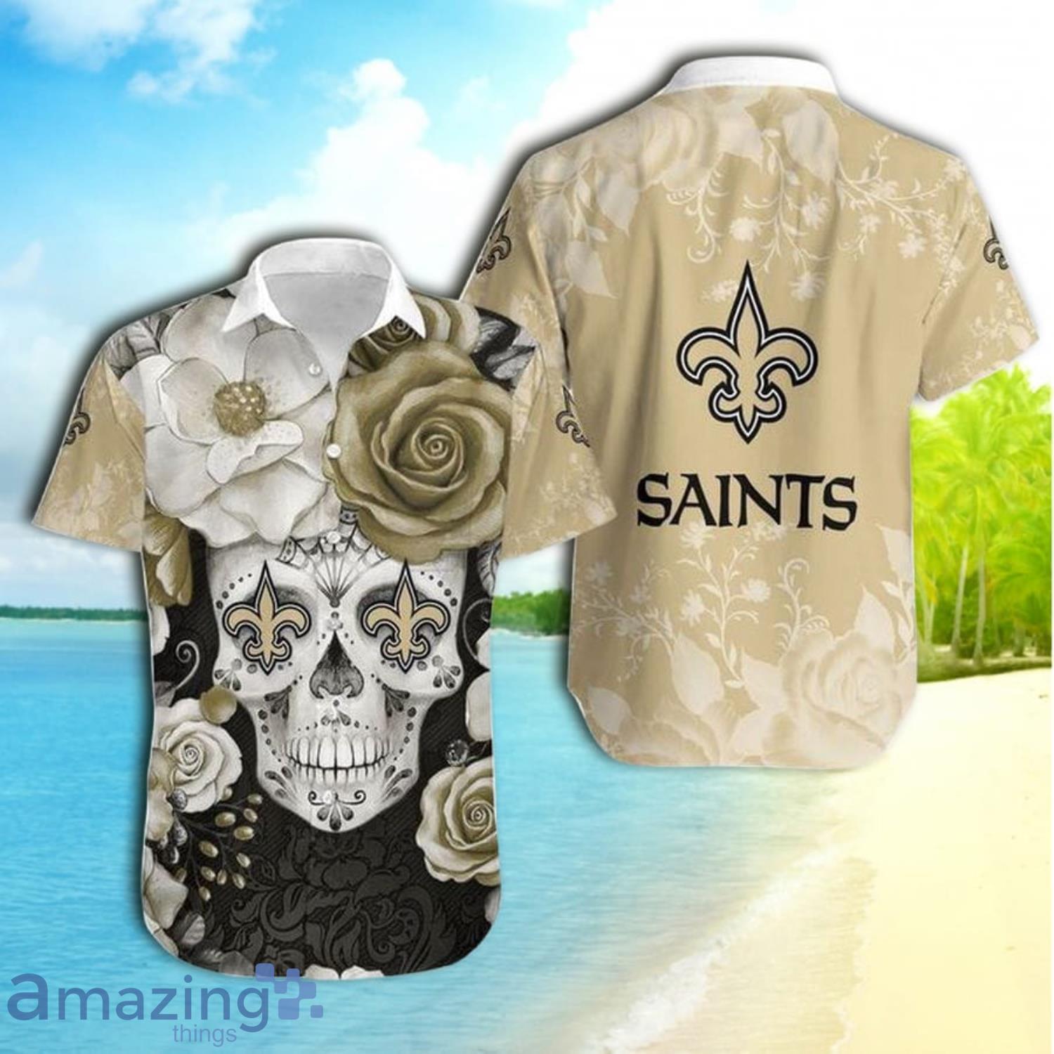 New Orleans Saints Skull And Rose Short Sleeve Hawaiian Shirt Product Photo 1
