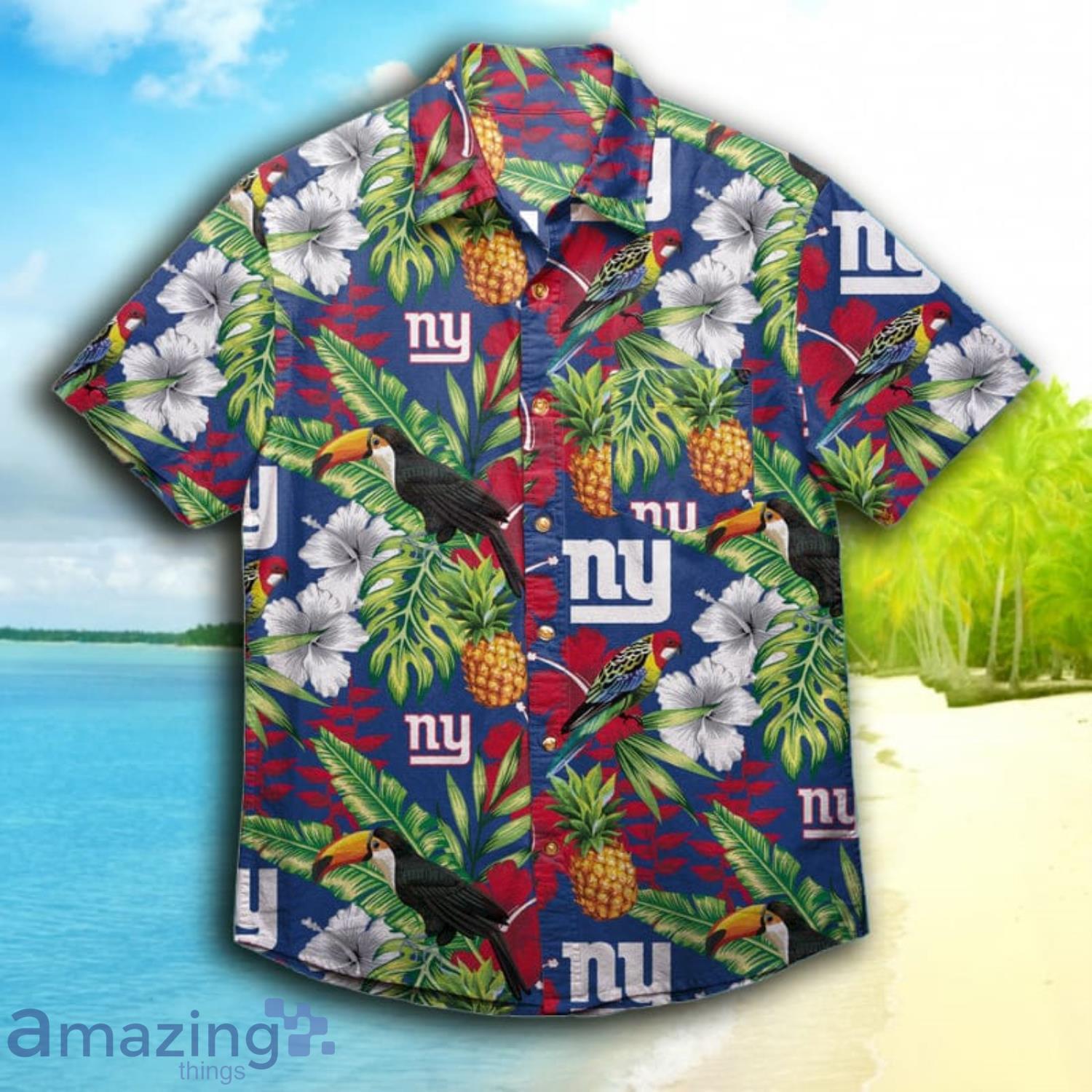 New York Giants NFL Mens Hawaiian Button Up Shirt