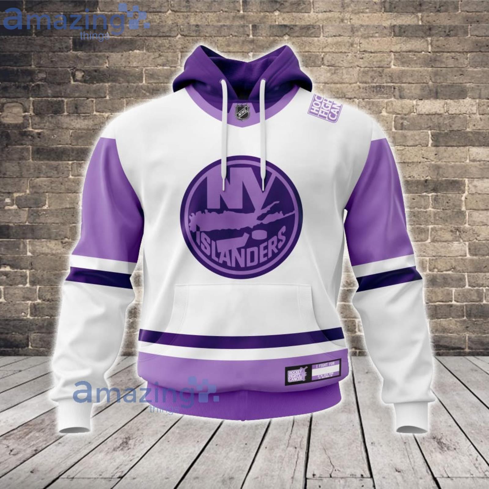 New York Islanders Custom Name And Number Fight Cancer Hoodie Zip Hoodie For Fans Product Photo 1