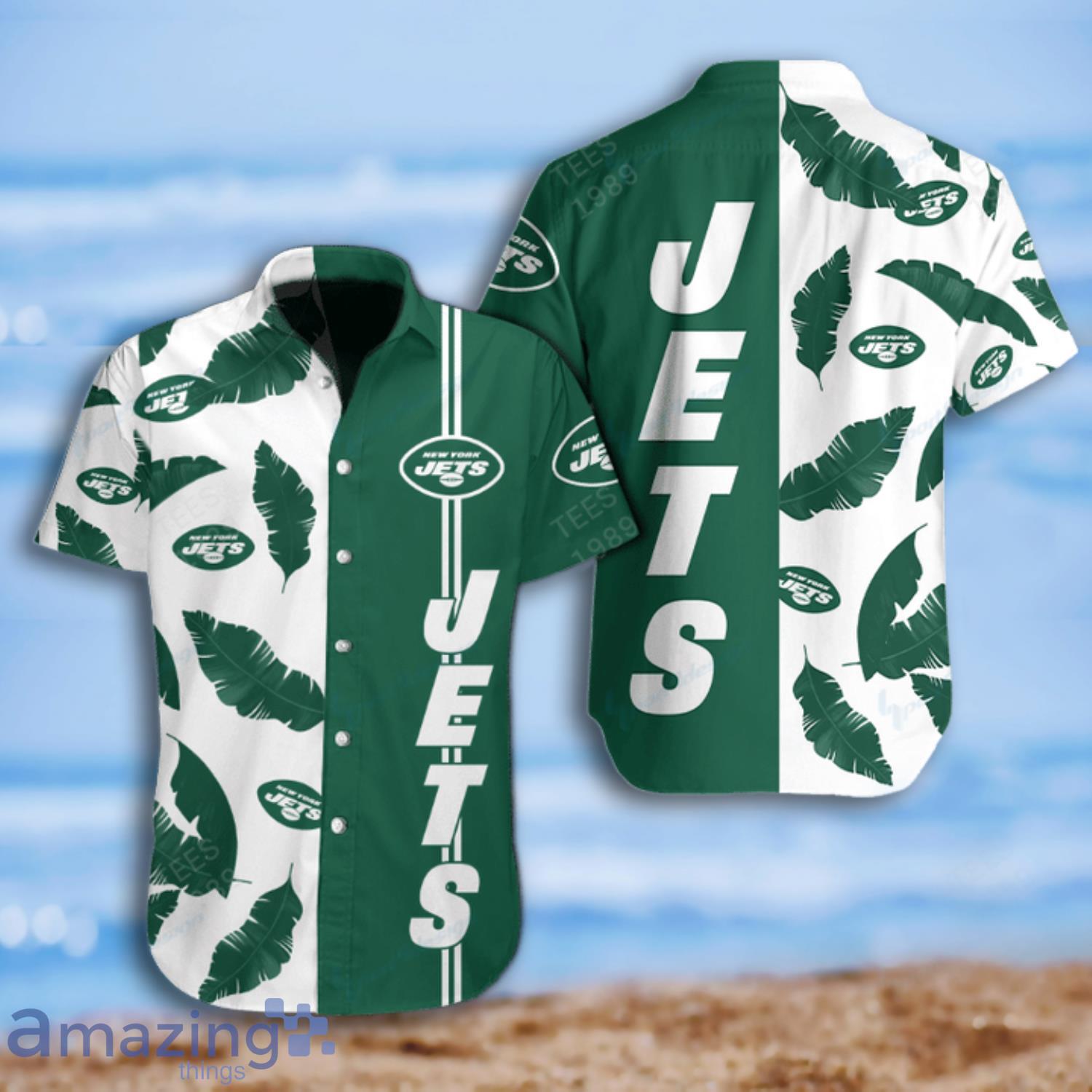 New York Jets Banana Leave Tropical Pattern Hawaiian Shirt And Short Product Photo 1