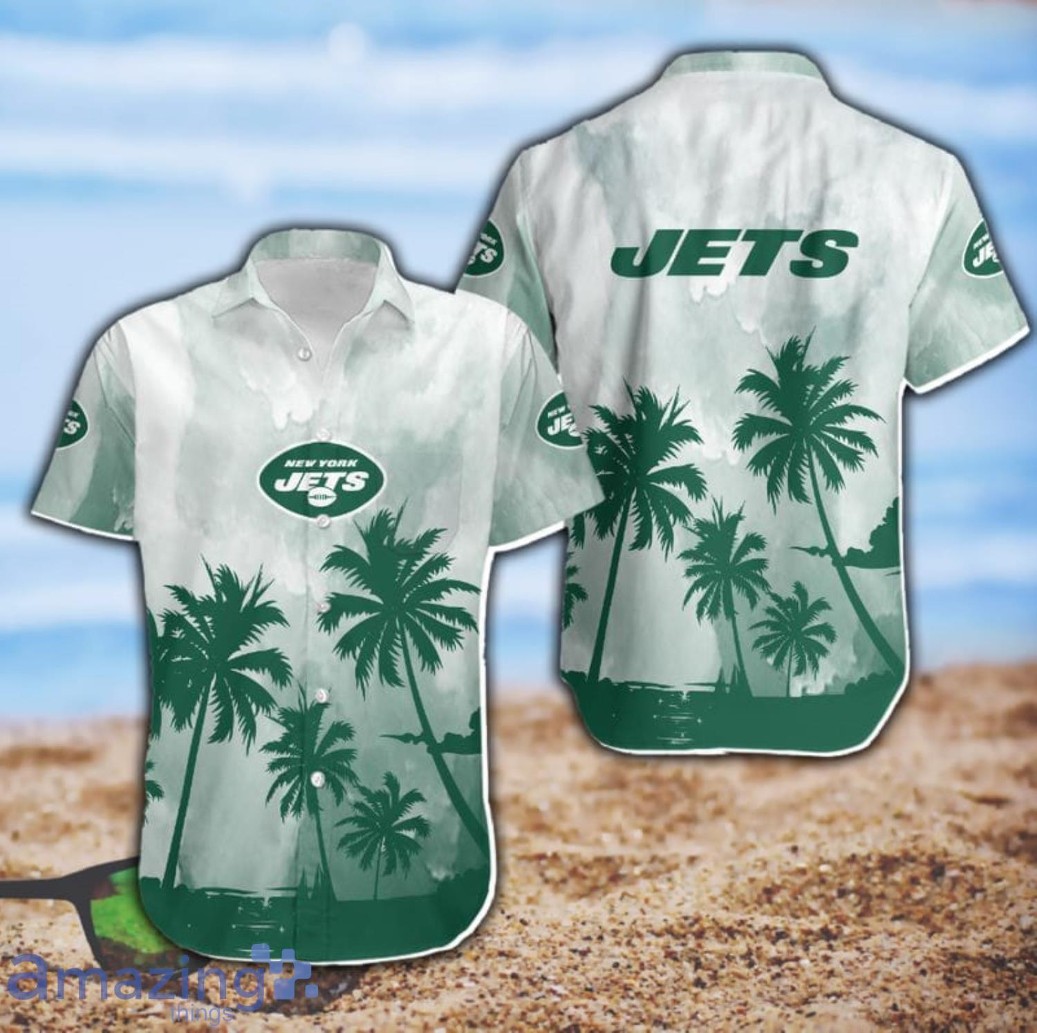 New York Jets Coconut Trees NFL Short Sleeve Hawaiian Shirt Product Photo 1