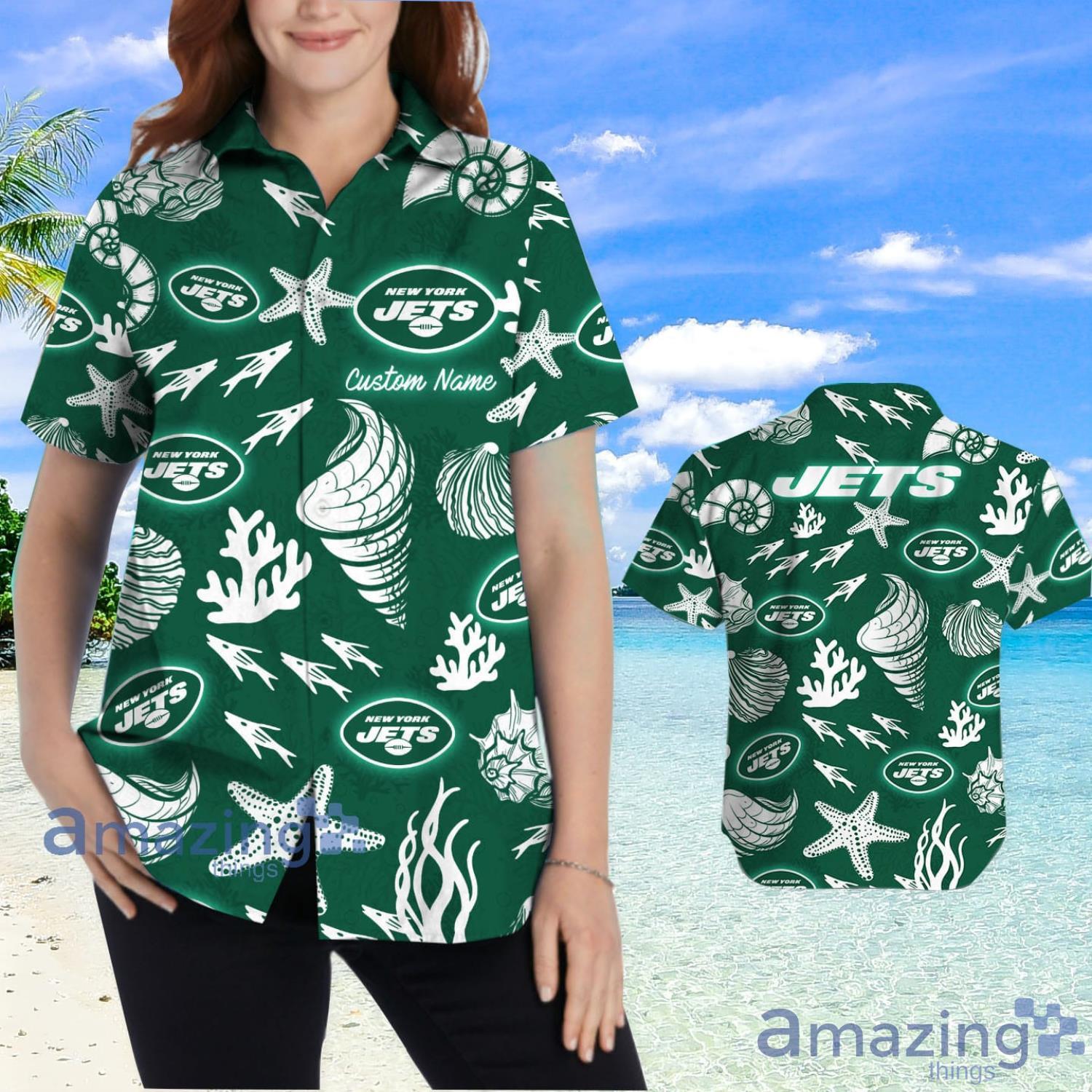 Jets Hawaiian Shirt Jets Custom Name And Number Button Shirt