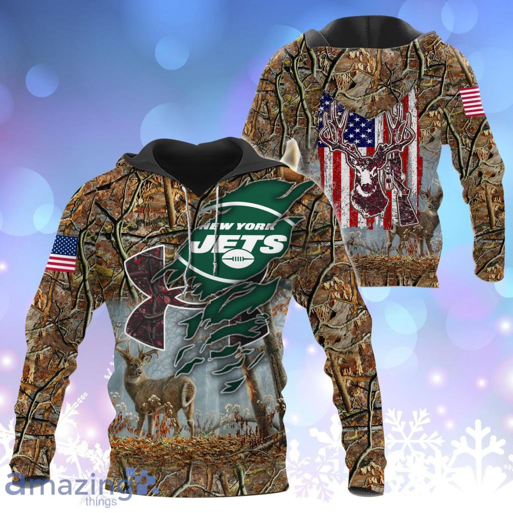 New York Jets NFL Football Camo Hunting Hoodie 3D All Over Print - New York Jets NFL Football Camo Hunting Hoodie 3D All Over Print
