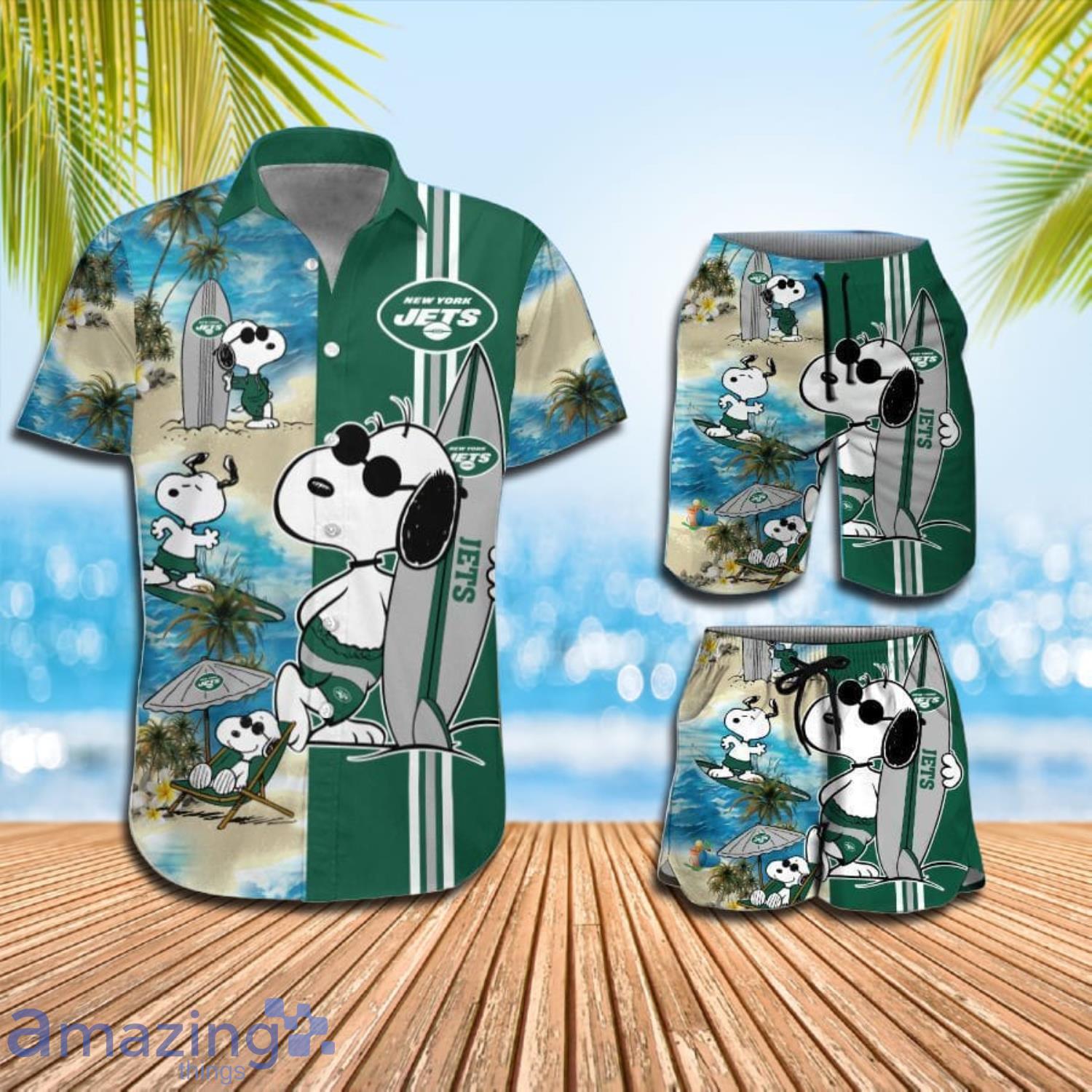 New York Jets Snoopy Surfing Summer Beach Hawaiian Shirt And Short Product Photo 1