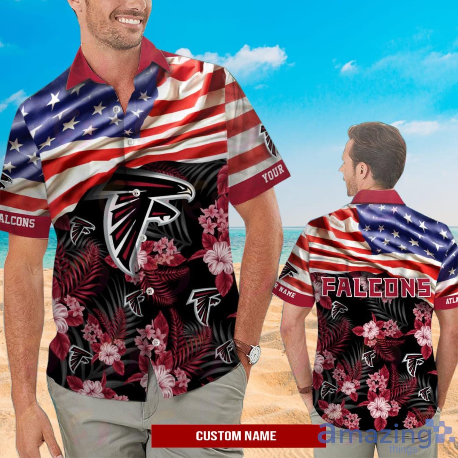 NFL Atlanta Falcons Custom Name American Flag Short Sleeve Hawaiian Shirt And Short Product Photo 1
