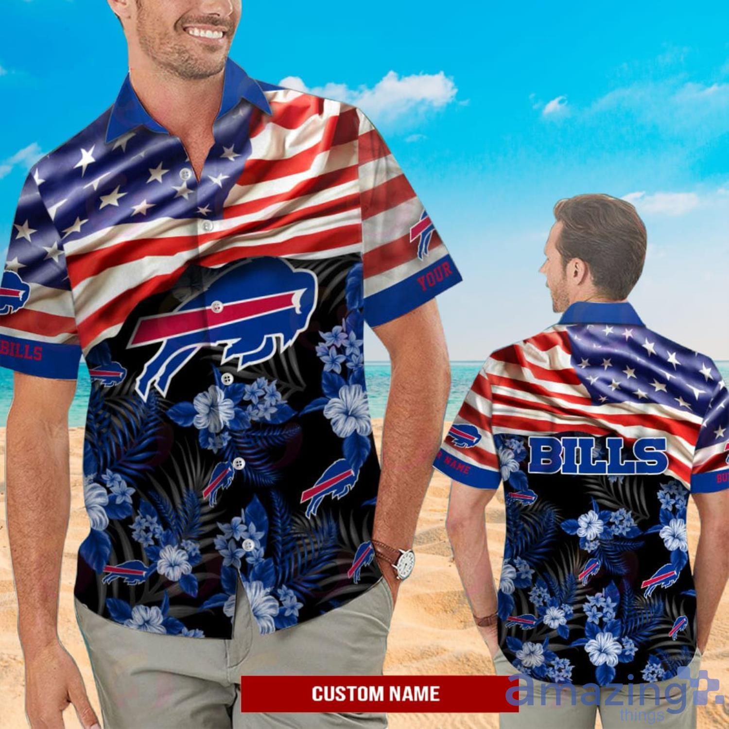 NFL Buffalo Bills Custom Name American Flag Short Sleeve Hawaiian Shirt And Short Product Photo 1