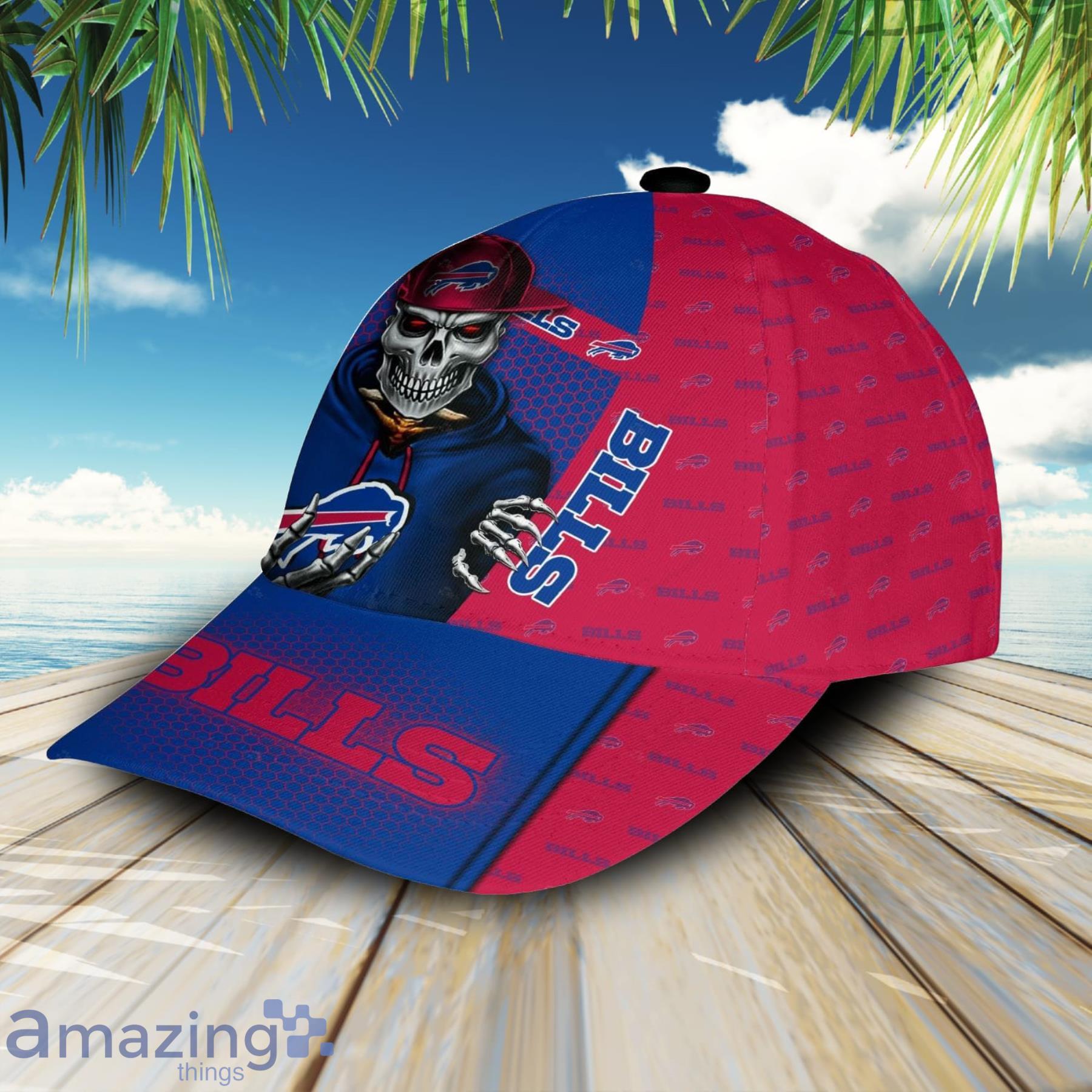 NFL Buffalo Bills Skull And Logo Symbol Printed 3D Cap image NFL Buffalo Bills Skull And Logo Symbol Printed 3D Cap Product Photo 3