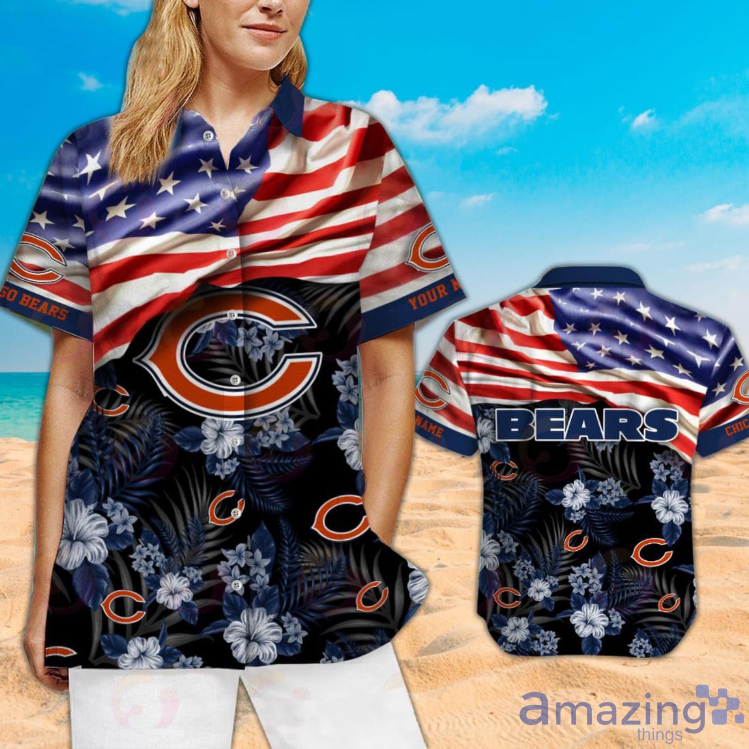 NFL Chicago Bears Custom Name American Flag Short Sleeve Hawaiian Shirt And  Short