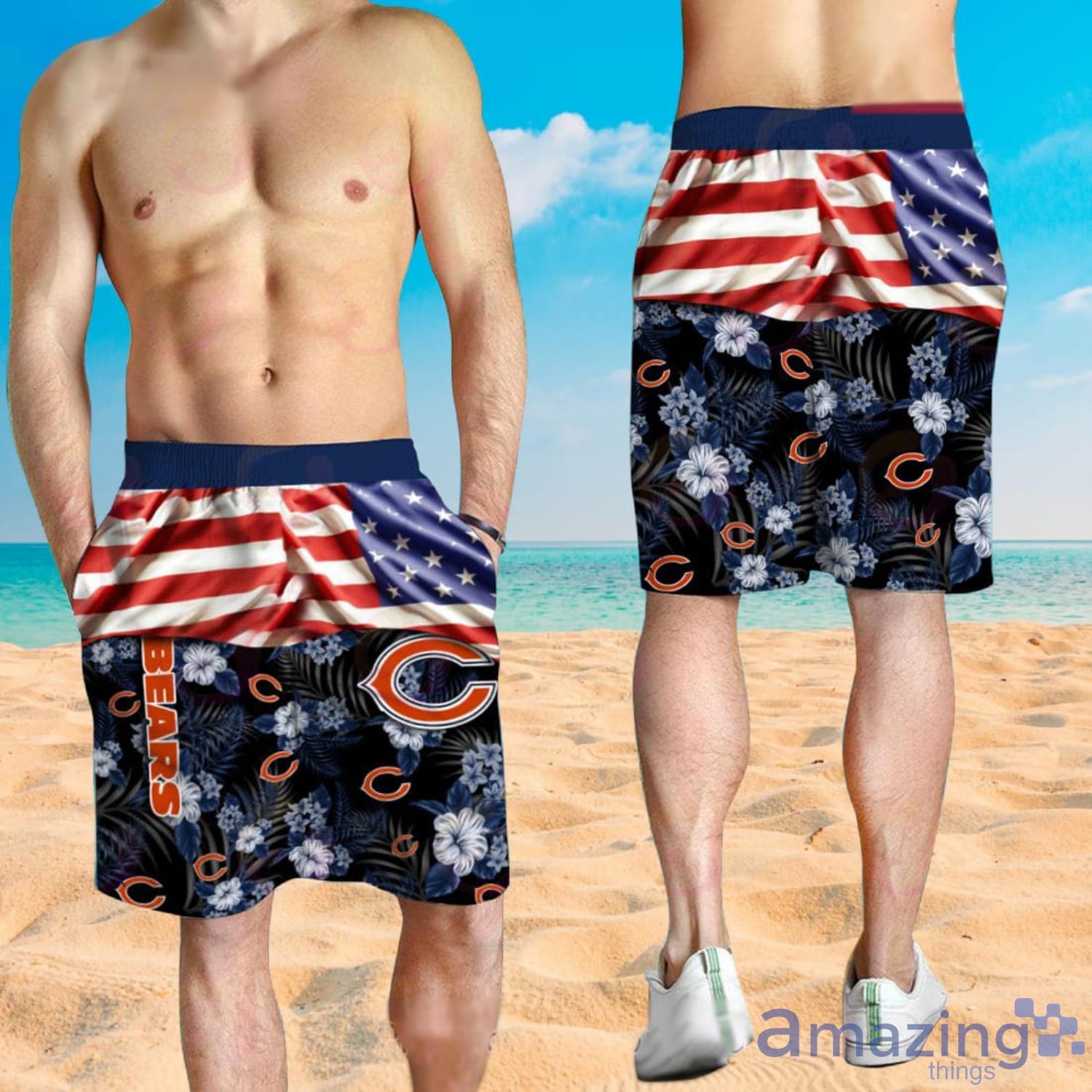 NFL Chicago Bears Camo American Flag Hawaiian Shirt And Short