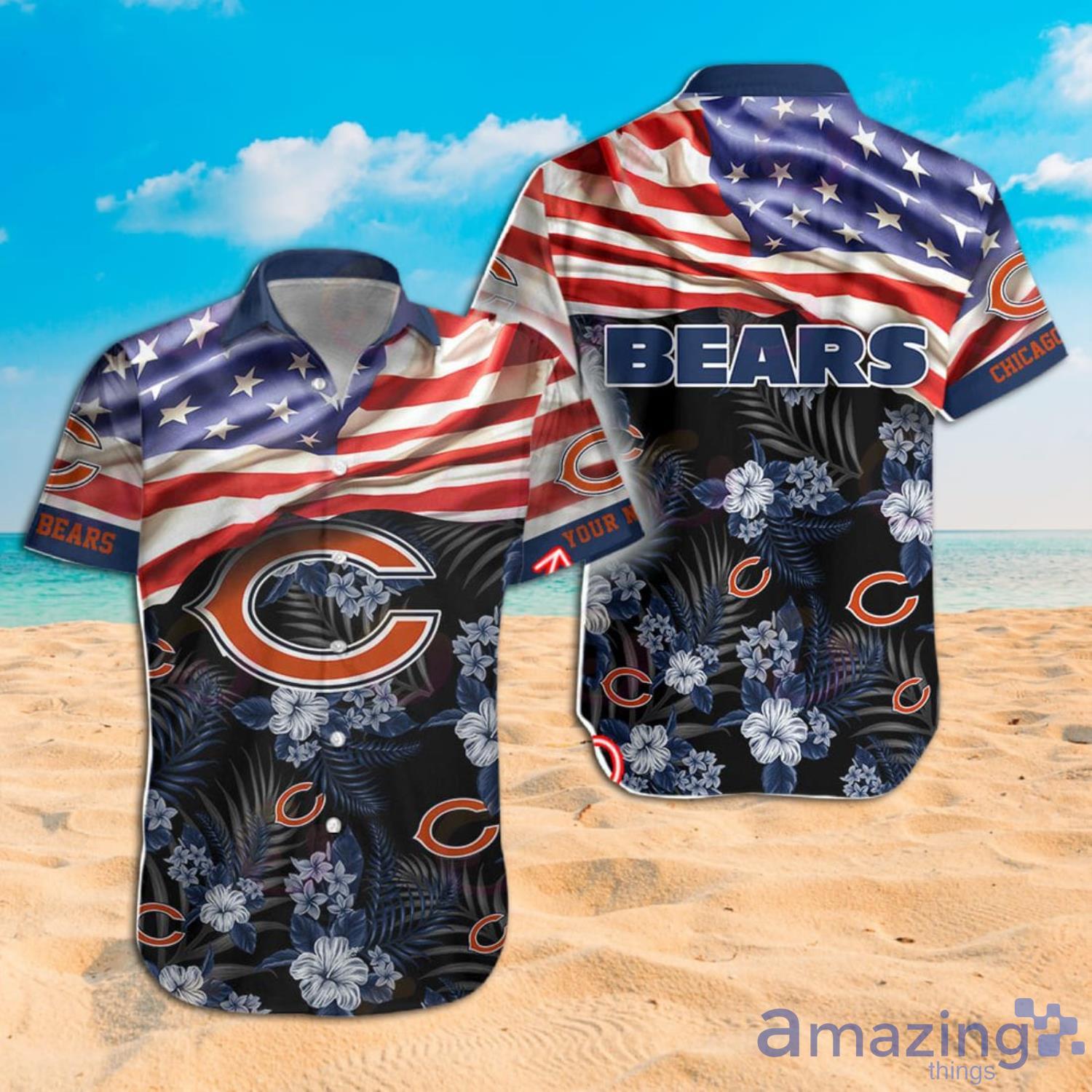 NFL Chicago Bears Camo American Flag Hawaiian Shirt And Short