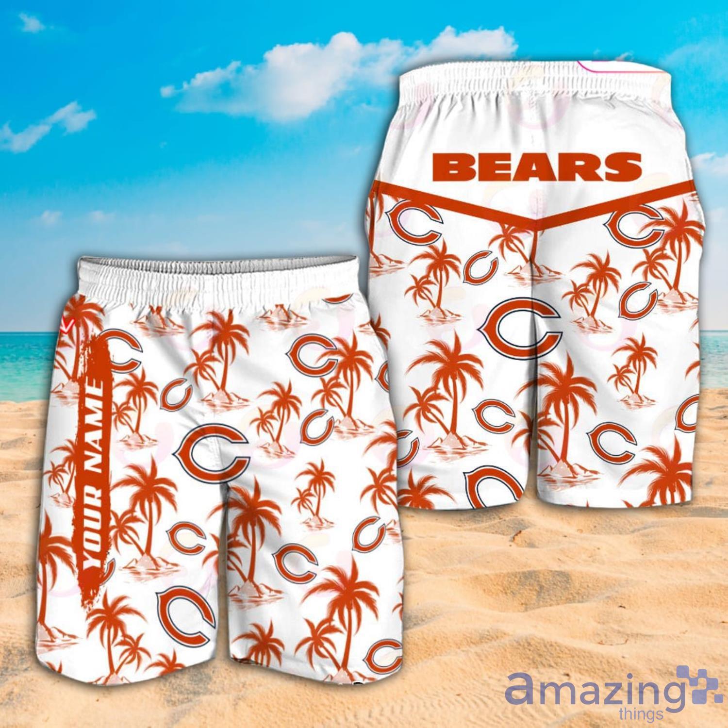 NFL Chicago Bears Custom Name Logo Palm Trees Pattern Hawaiian Shirt And  Beach Short