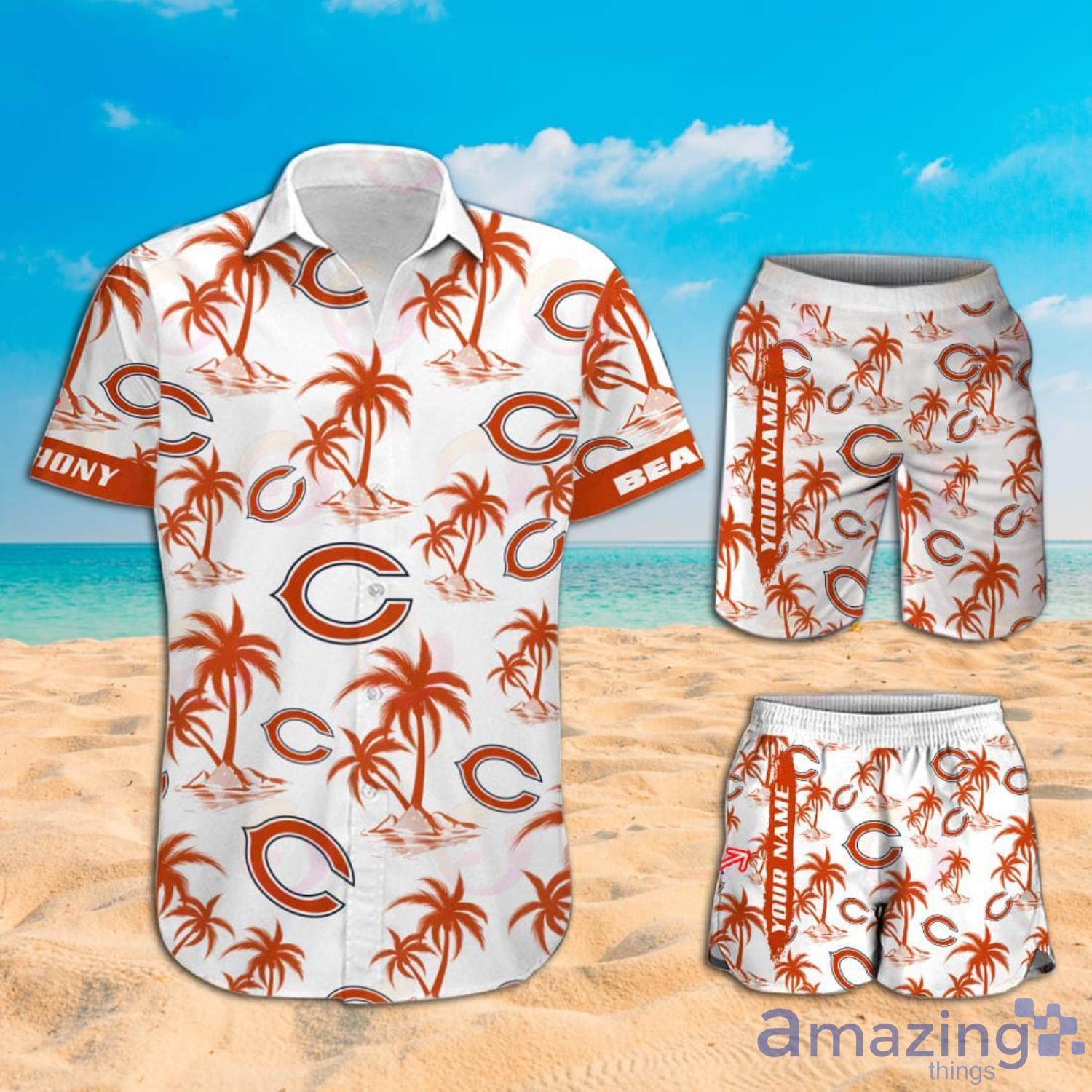 NFL Chicago Bears Custom Name Logo Palm Trees Pattern Hawaiian Shirt And Beach Short Product Photo 1