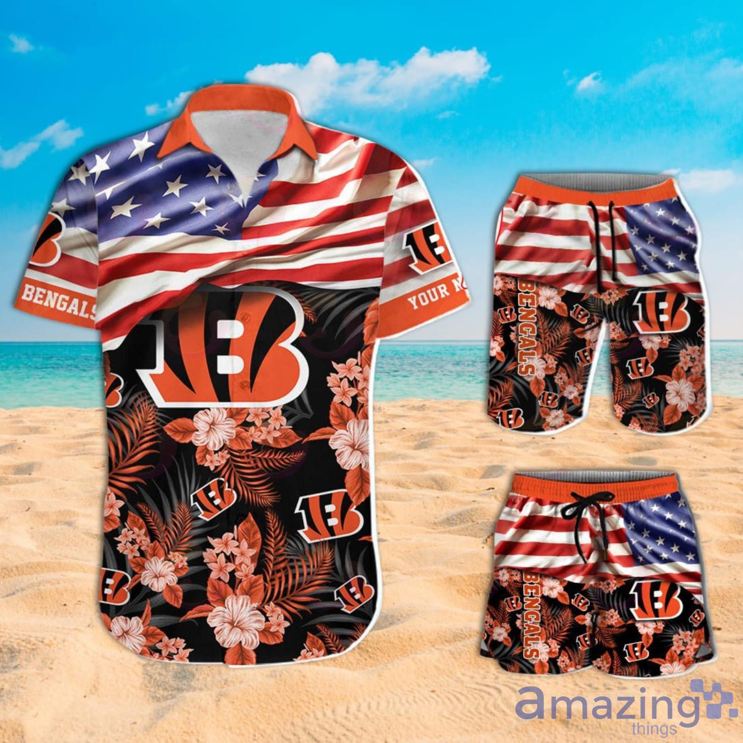 Cincinnati Bengals Custom Name NFL Hawaiian Shirt And Shorts Gift