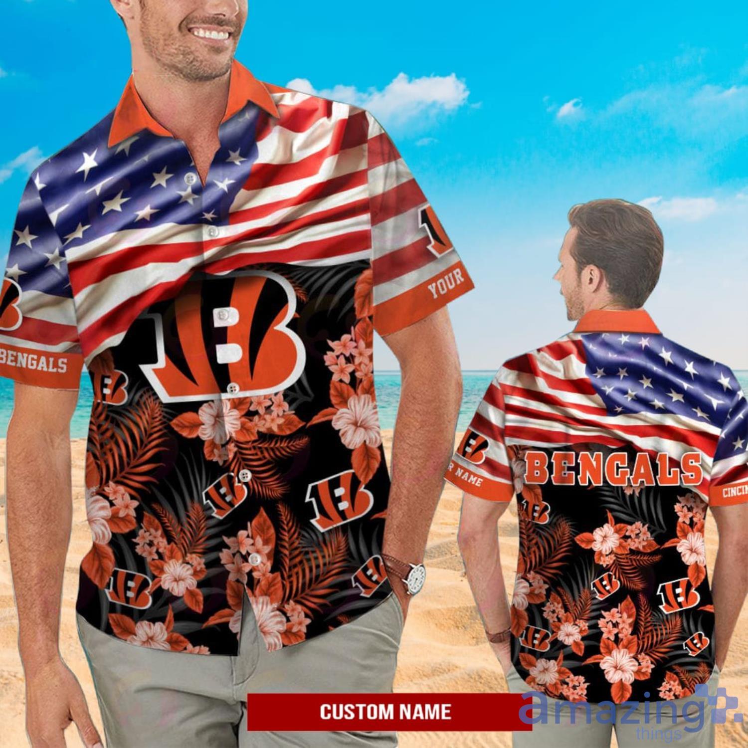 NFL Cincinnati Bengals Custom Name American Flag Short Sleeve