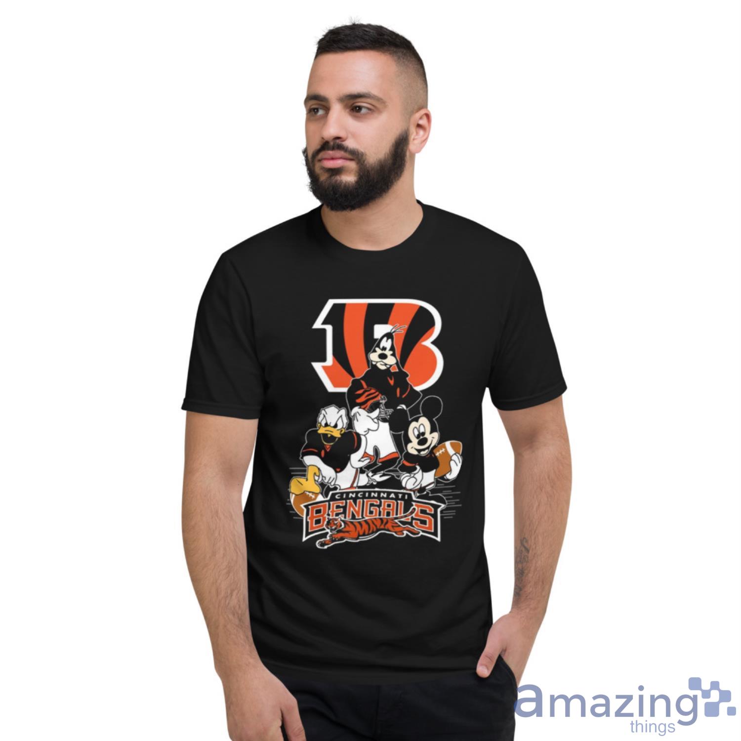 NFL Cincinnati Bengals Mickey Mouse Donald Duck Goofy Football Shirt T Shirt image NFL Cincinnati Bengals Mickey Mouse Donald Duck Goofy Football Shirt T Shirt - Short Sleeve T-Shirt