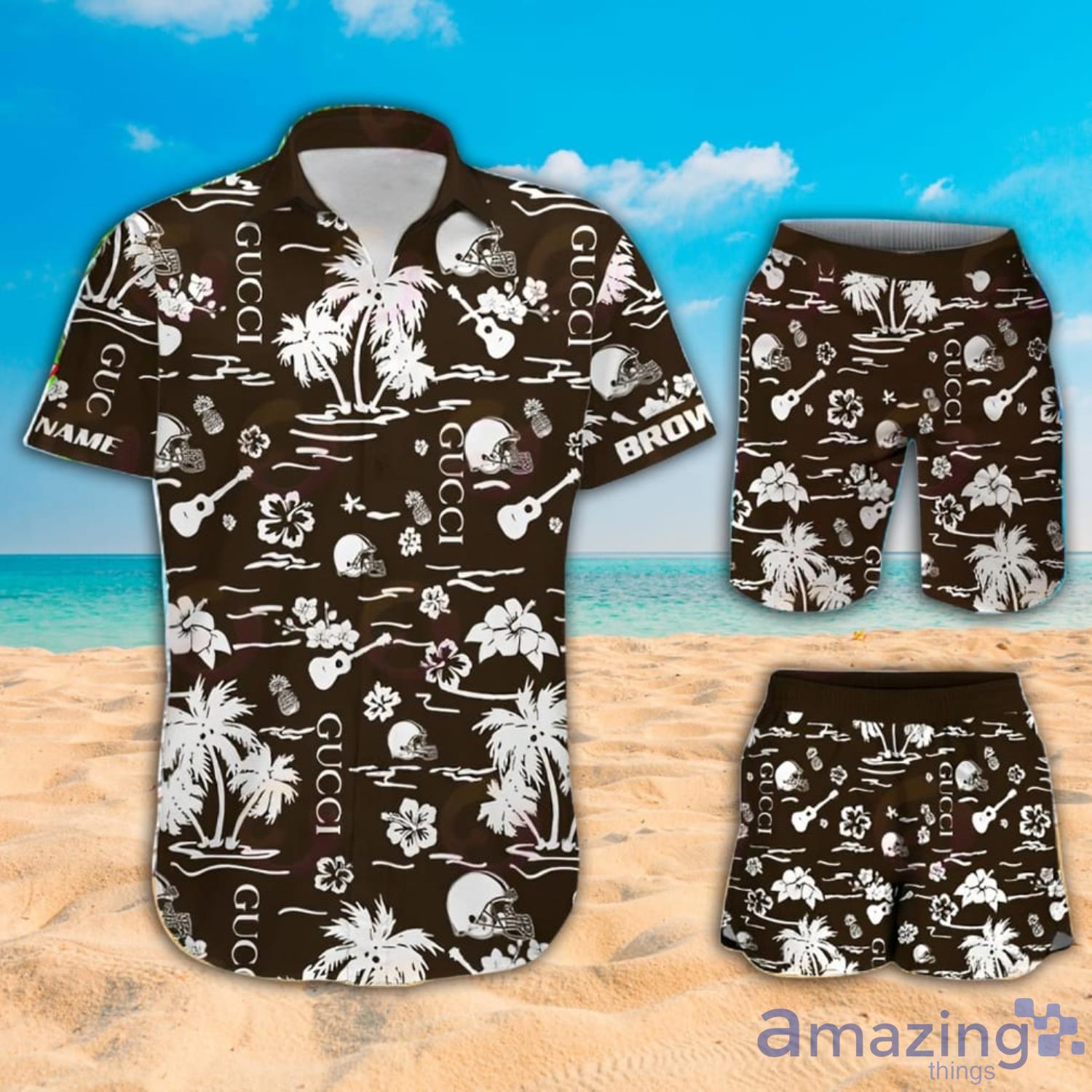 NFL Cleveland Browns Gucci And Tropical Pattern Hawaiian Shirt And Beach Short Product Photo 1