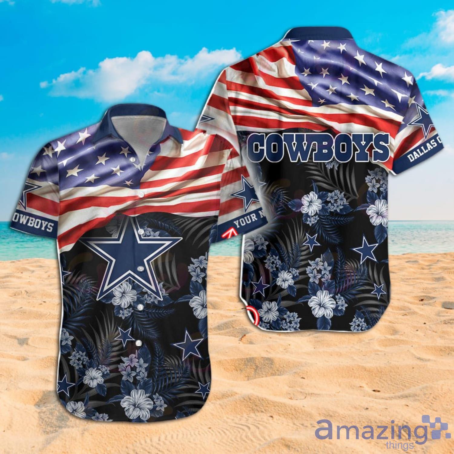 NFL Dallas Cowboys Custom Name American Flag Short Sleeve Hawaiian Shirt And Short image NFL Dallas Cowboys Custom Name American Flag Short Sleeve Hawaiian Shirt And Short Product Photo 5