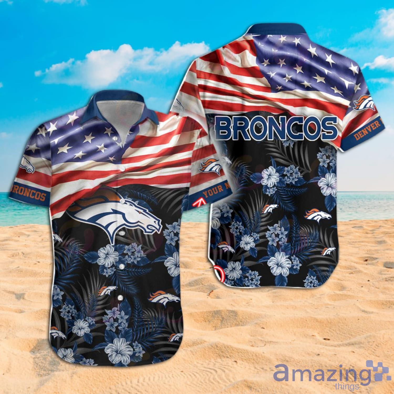 BEST NFL Denver Broncos Hawaiian Shirt Graphic American Flag Print