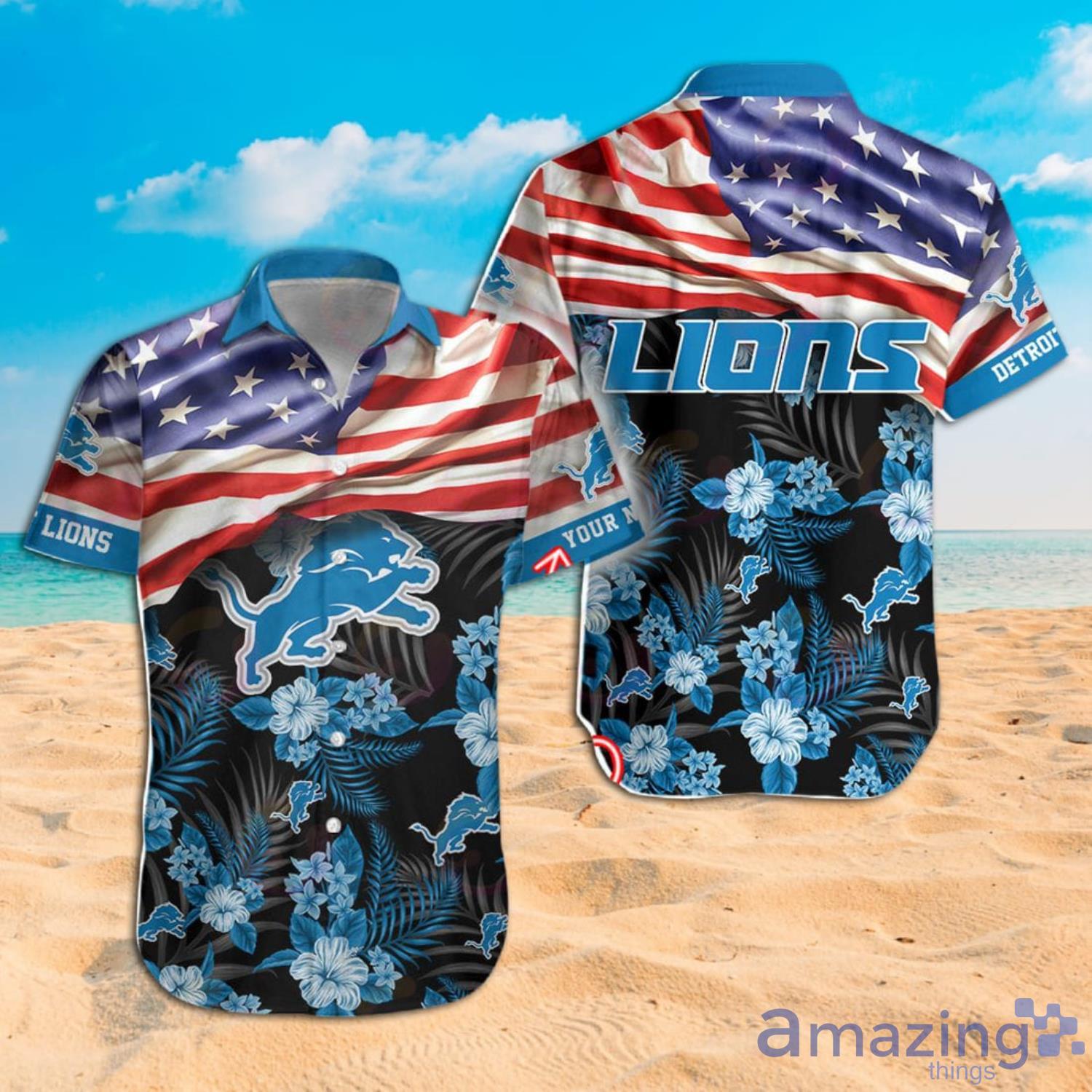NFL Detroit Lions Custom Name American Flag Short Sleeve Hawaiian Shirt And Short image NFL Detroit Lions Custom Name American Flag Short Sleeve Hawaiian Shirt And Short Product Photo 5