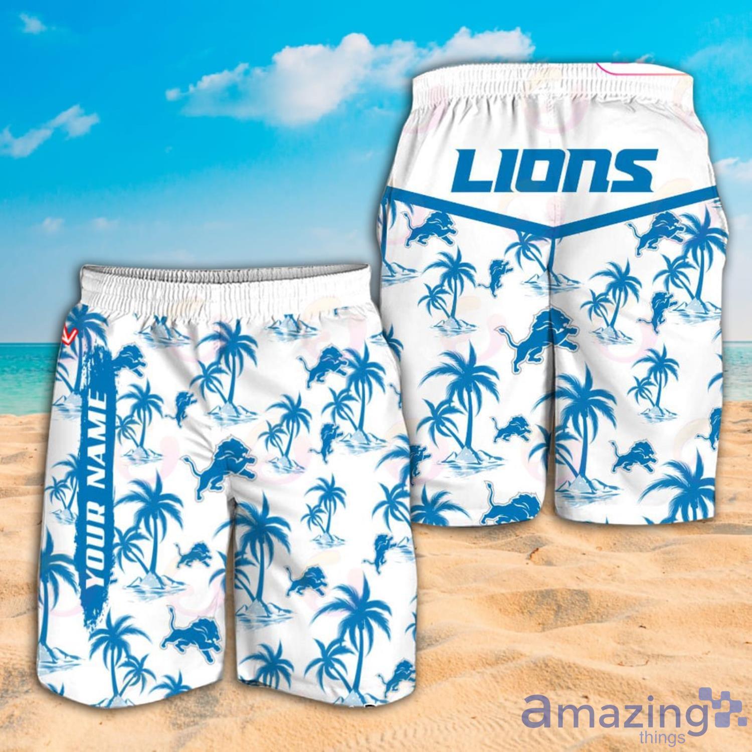 Detroit Lions Nfl Tropical Tree Background Full Print Hawaiian