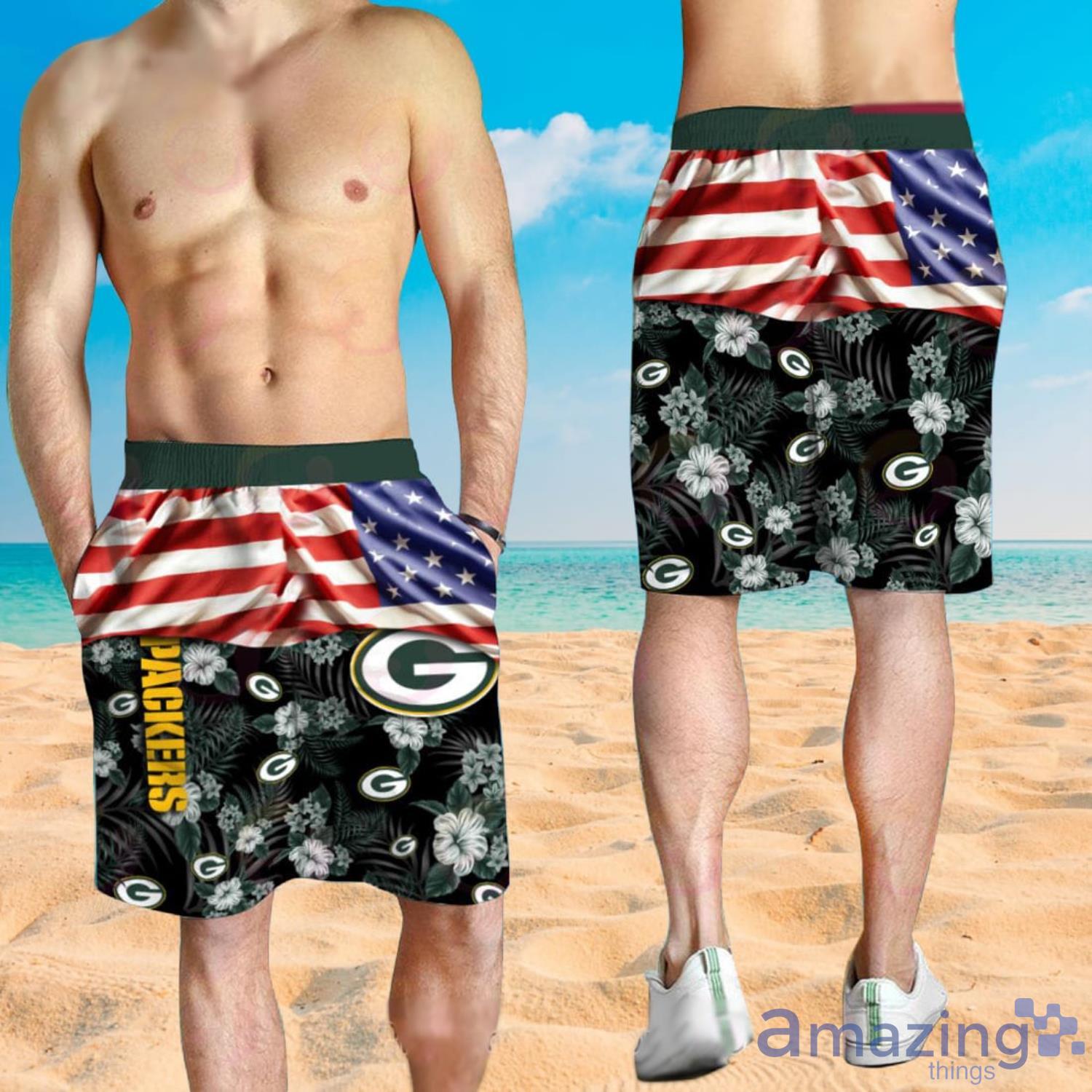 NFL Green Bay Packers Custom Name American Flag Short Sleeve Hawaiian Shirt And Short image NFL Green Bay Packers Custom Name American Flag Short Sleeve Hawaiian Shirt And Short Product Photo 3