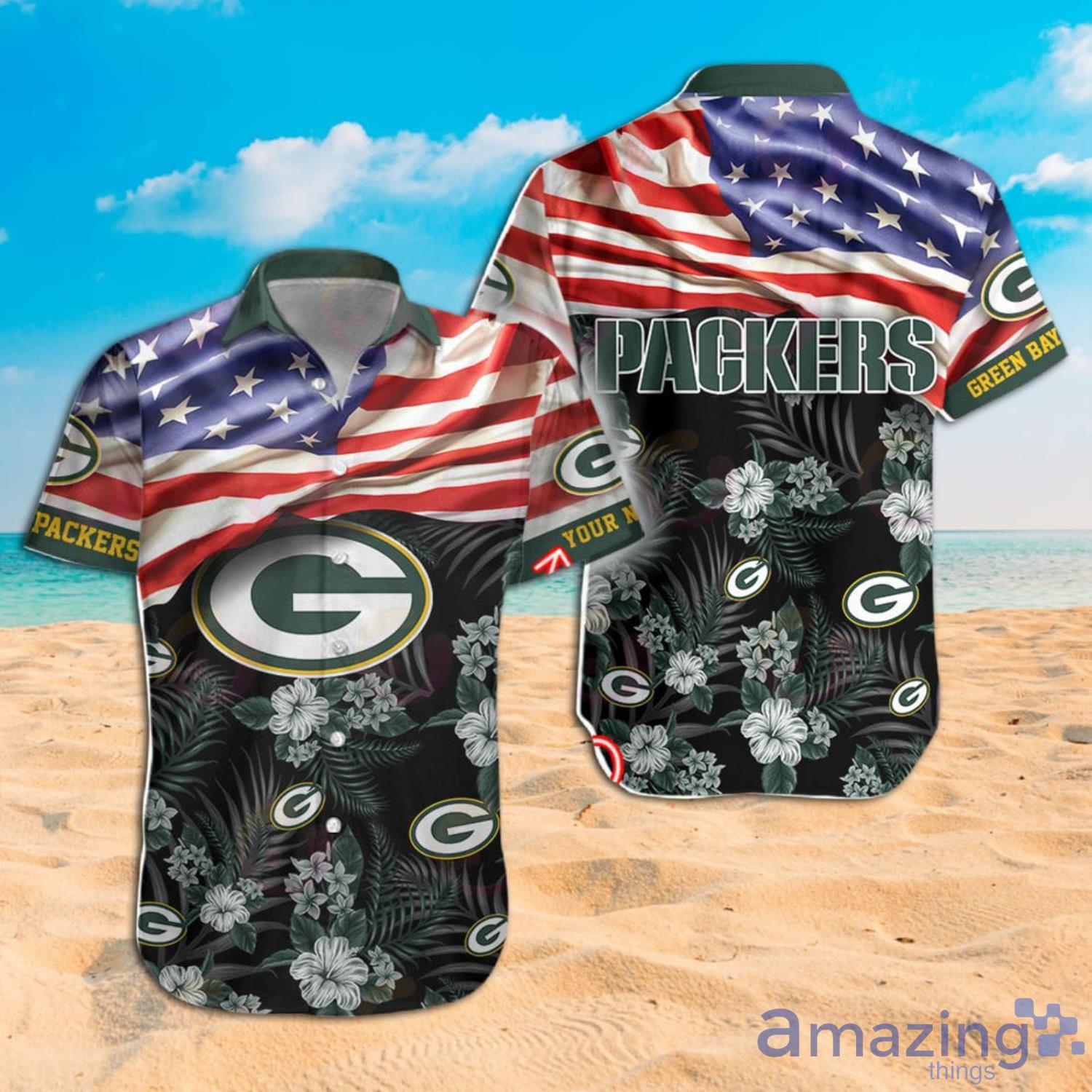 Green Bay Packers 2 Piece Hawaiian Shirts Beach Shorts Set 1/4 Zip