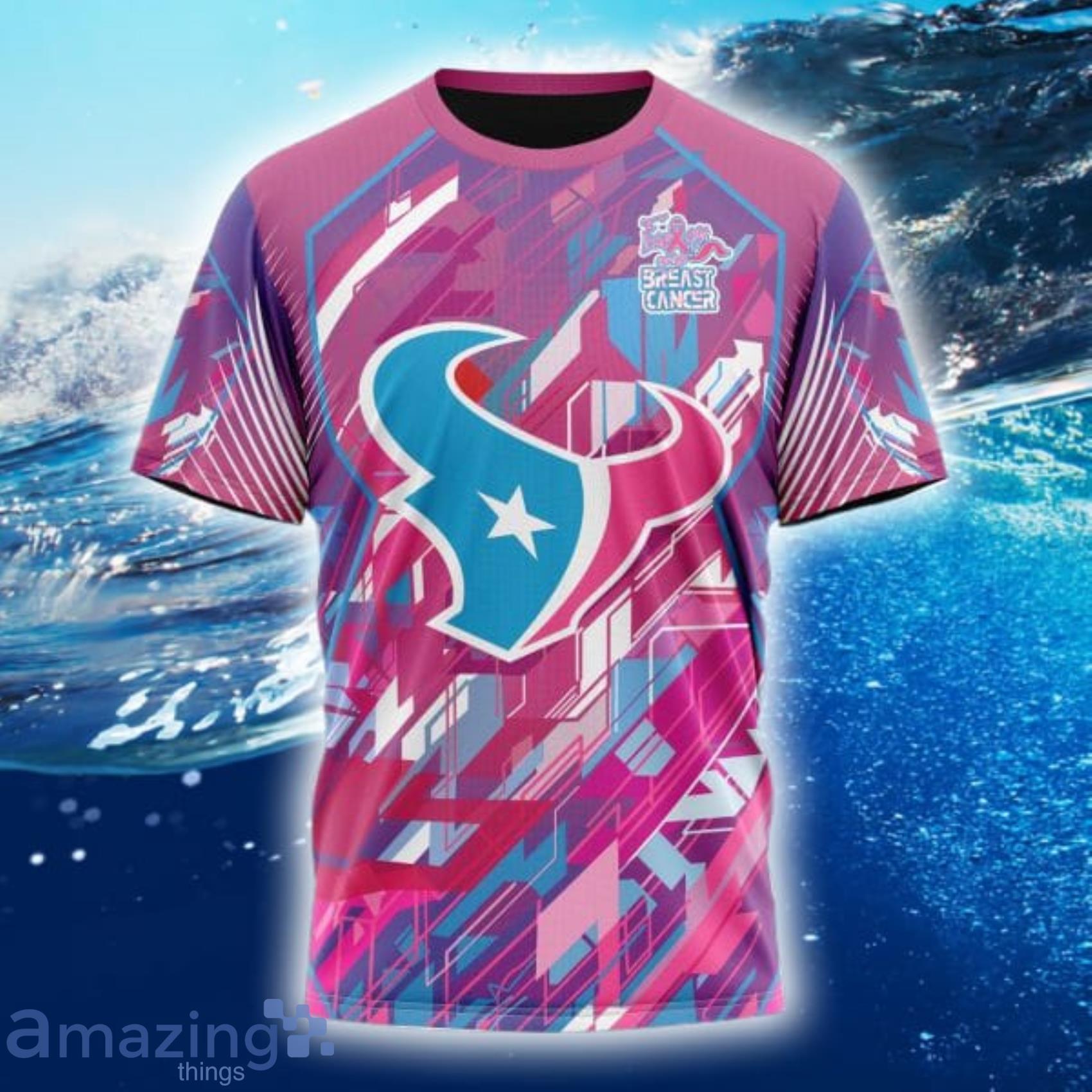 NFL Houston Texans Custom Name And Number In Classic Style With Paisley Pink  Breast Cancer All Over Print 3D Shirt