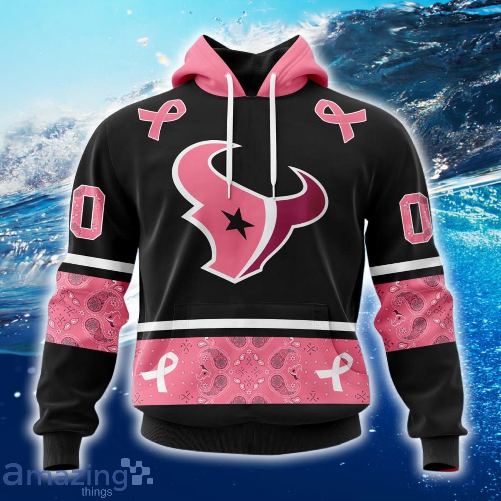 NFL Houston Texans Custom Name And Number In Classic Style With Paisley Pink  Breast Cancer All Over Print 3D Shirt