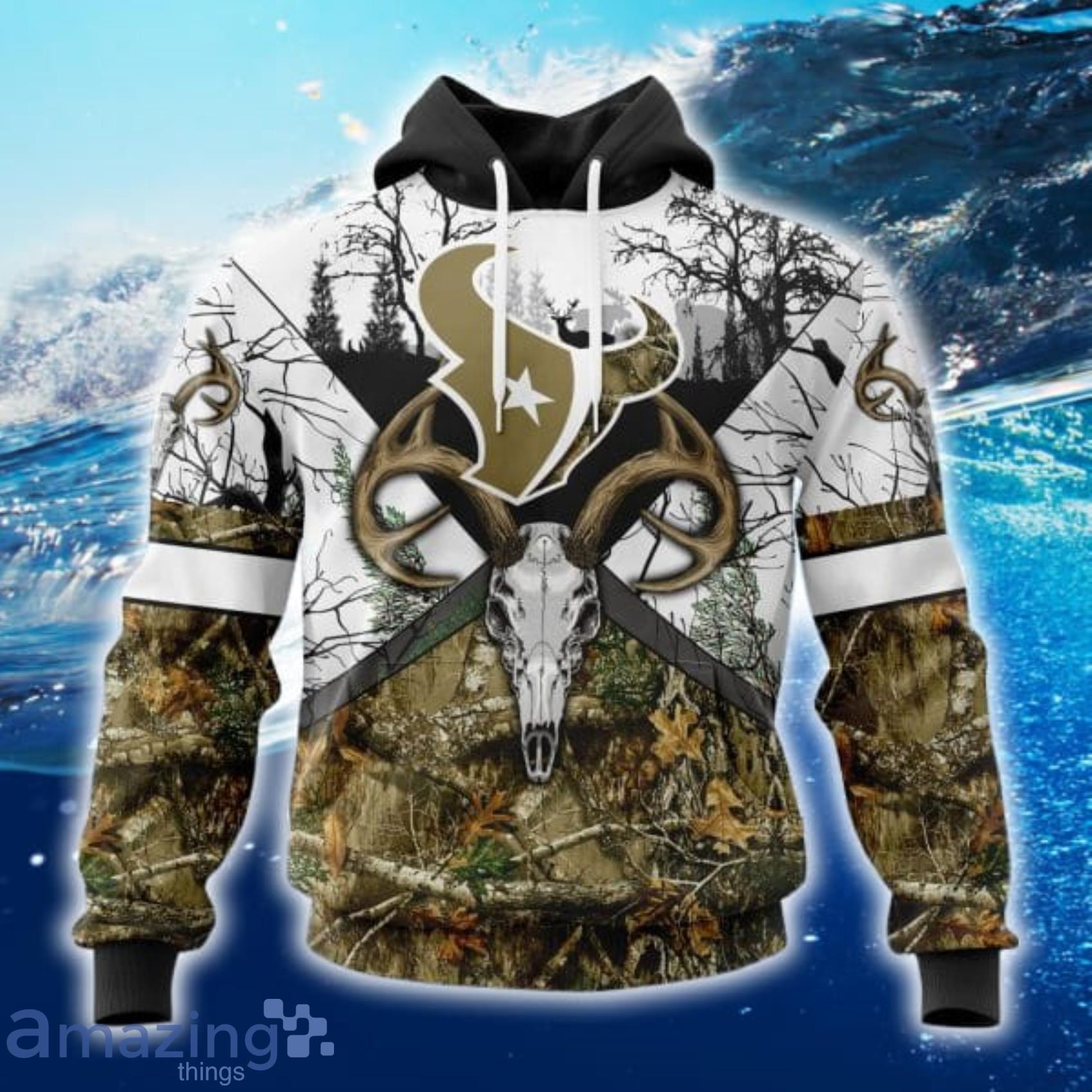 NFL Houston Texans Custom Name And Number Wih Deer Skull Go Hunting All Over Print 3D Shirt Product Photo 1